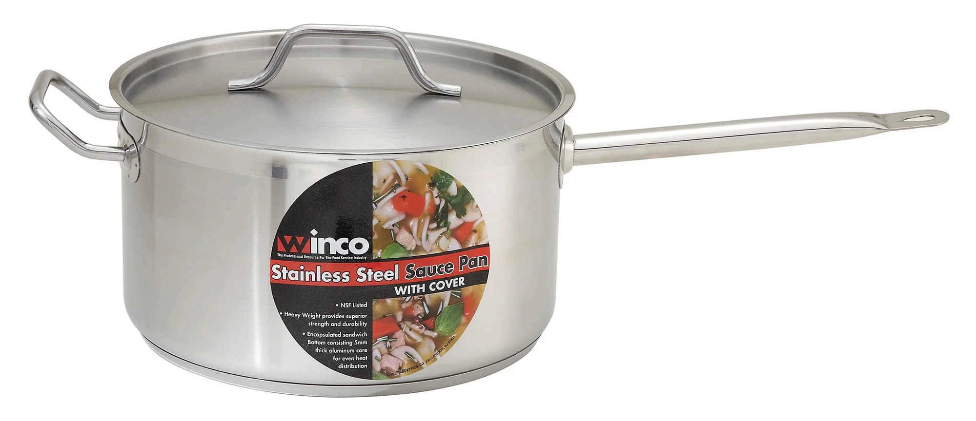 Winco SSSP-7 7-1/2 Quart Sauce Pan Welded Handle with Cover Stainless Steel - Image 2