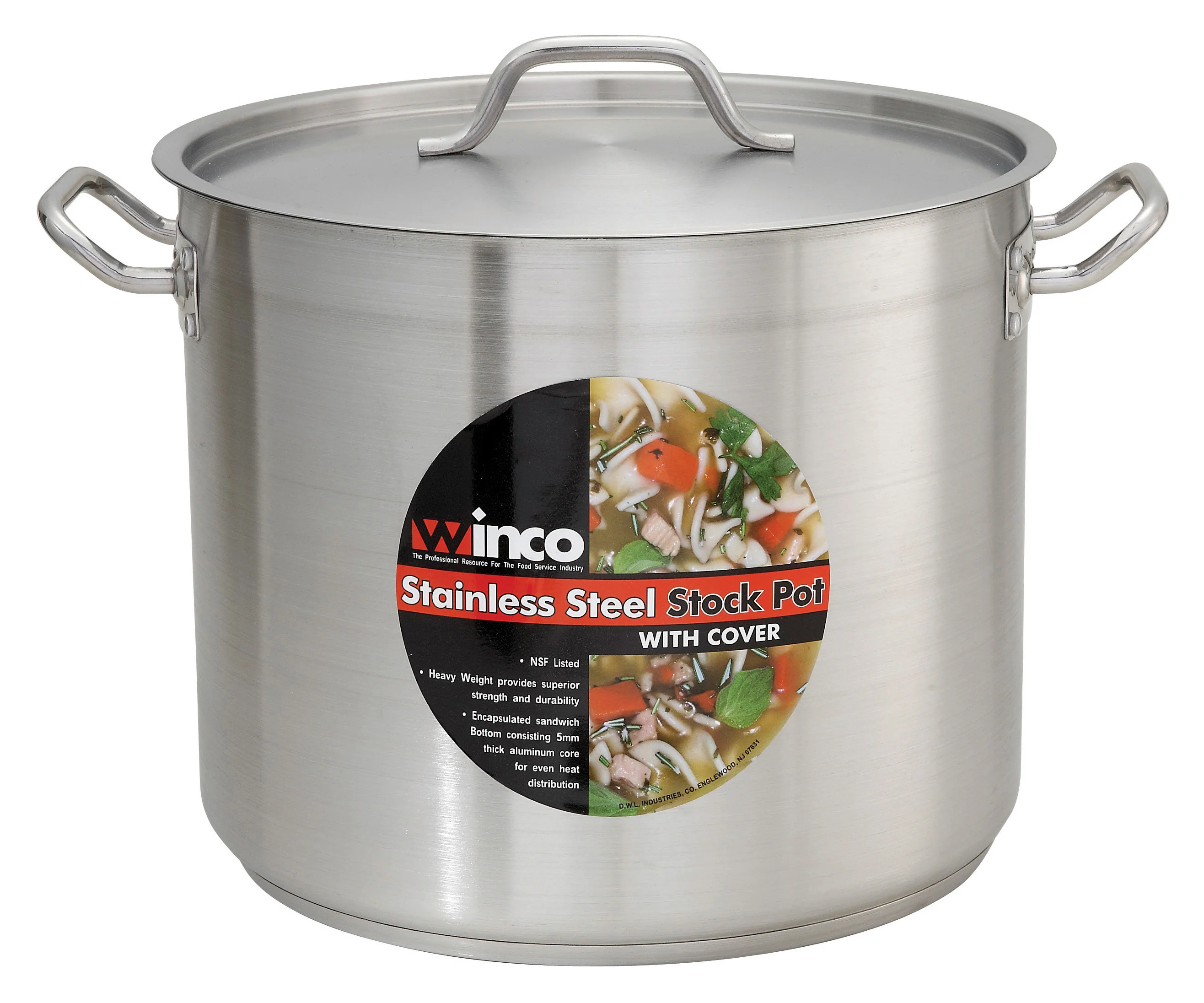 Winco SST-80 80 Quart Induction Stock Pot Round with Cover Stainless Steel Aluminum Core - Image 4