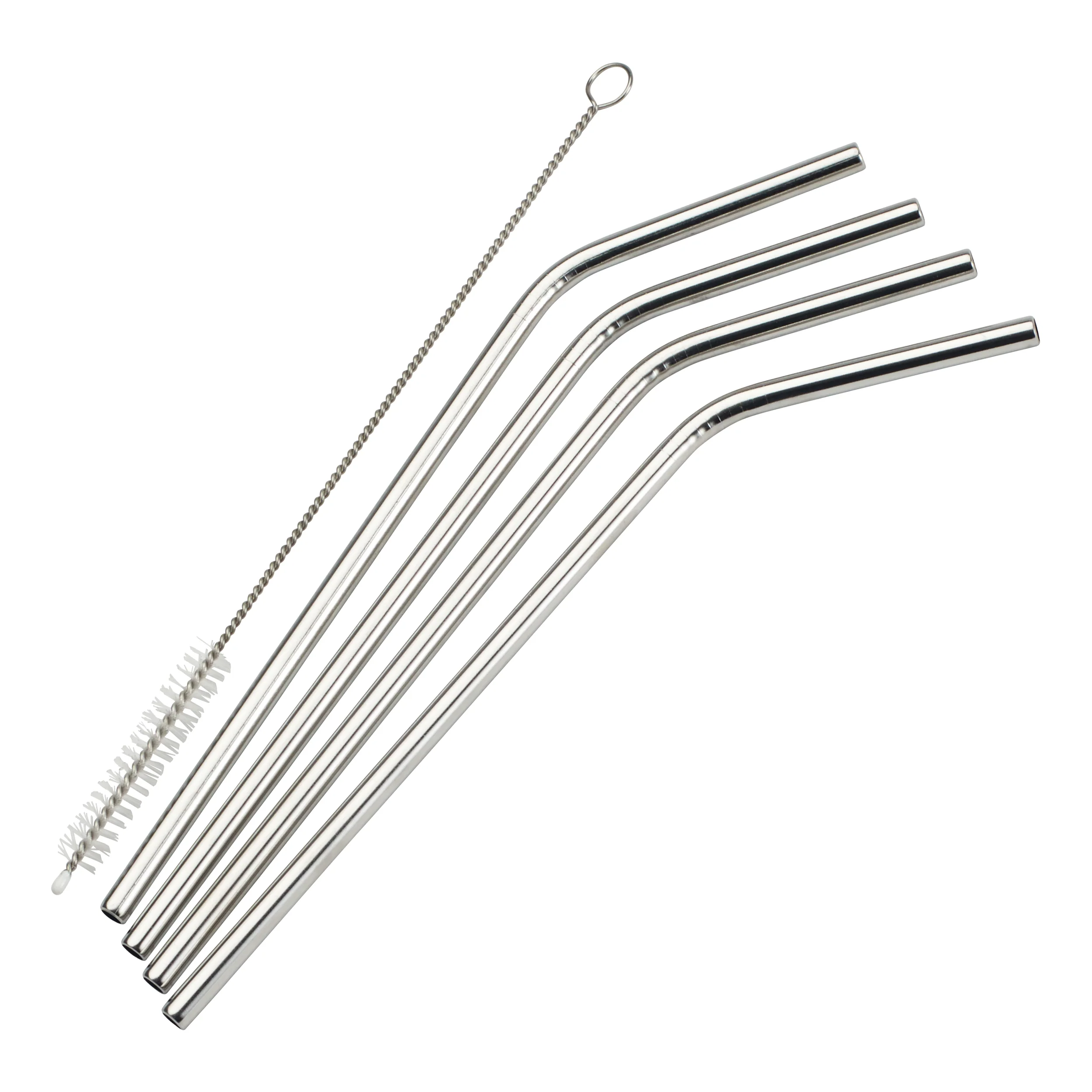 Winco SSTW-8C 1/4 Inch Curved Drinking Straw Set Dishwasher Safe Stainless Steel - Image 2