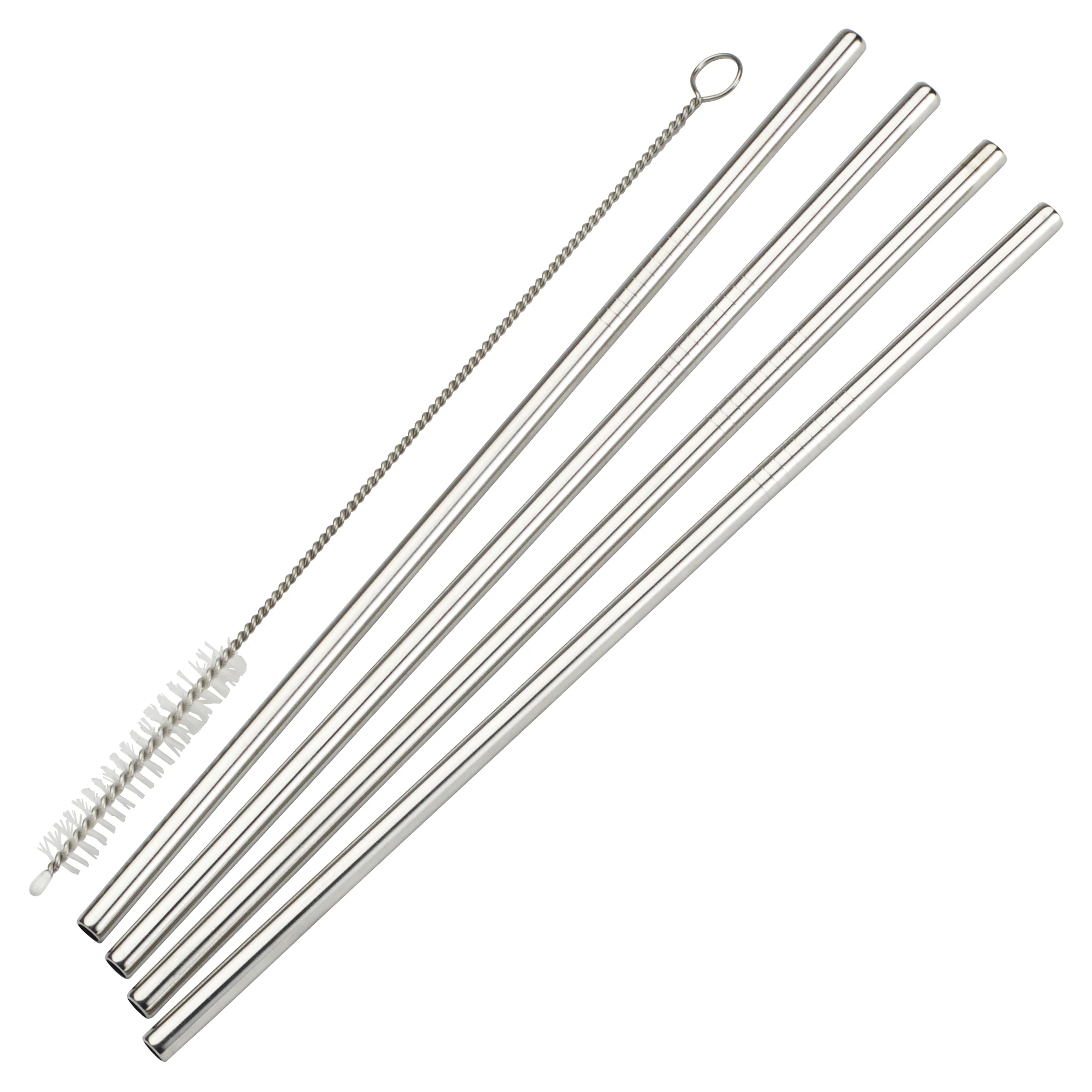 Winco SSTW-8S 1/4 Inch Stainless Steel Drinking Straw Set with Cleaning Brush