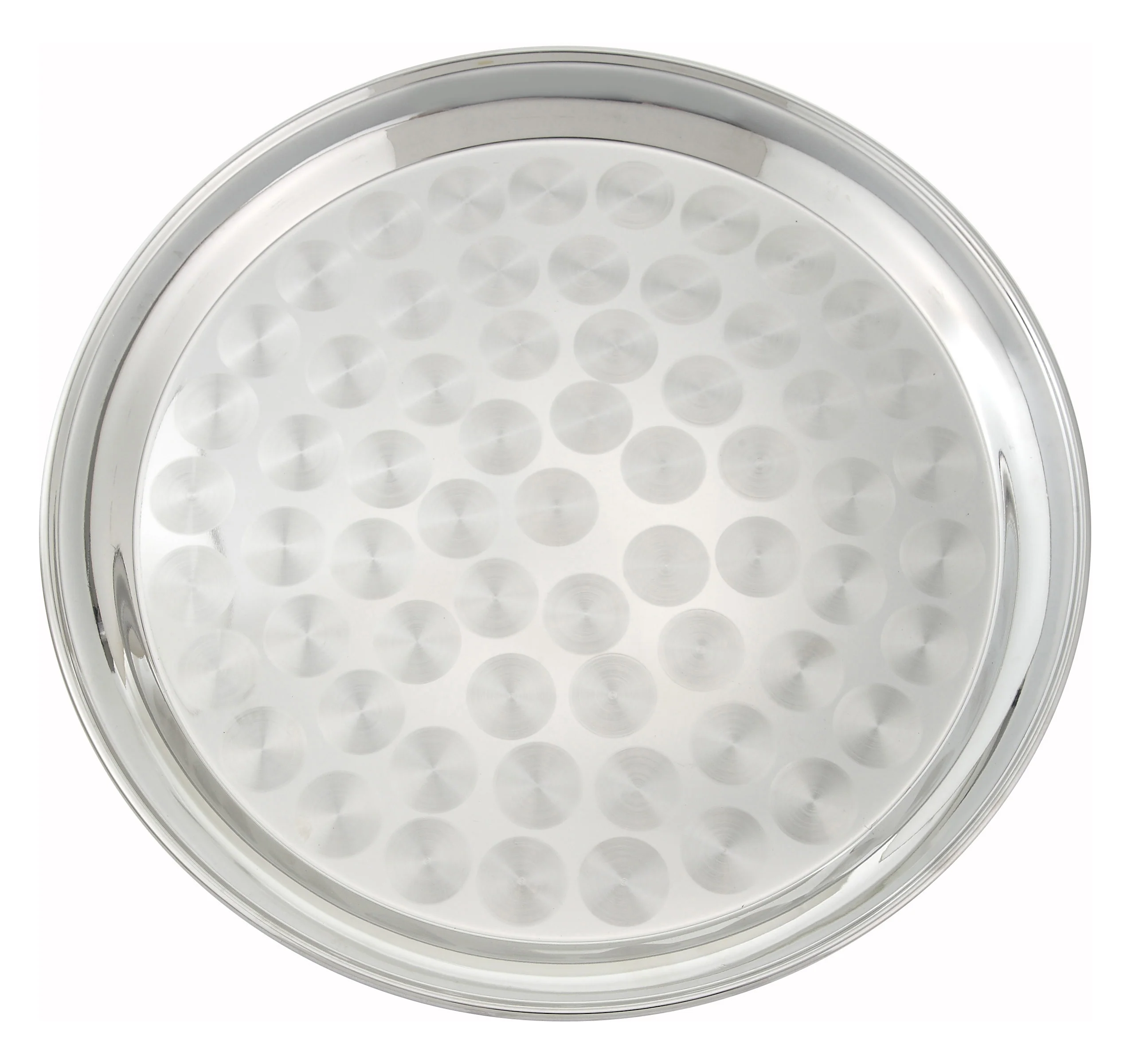 Winco STRS-12 12 Inch Round Swirl Service Tray Stainless Steel Polished Finish - Image 2