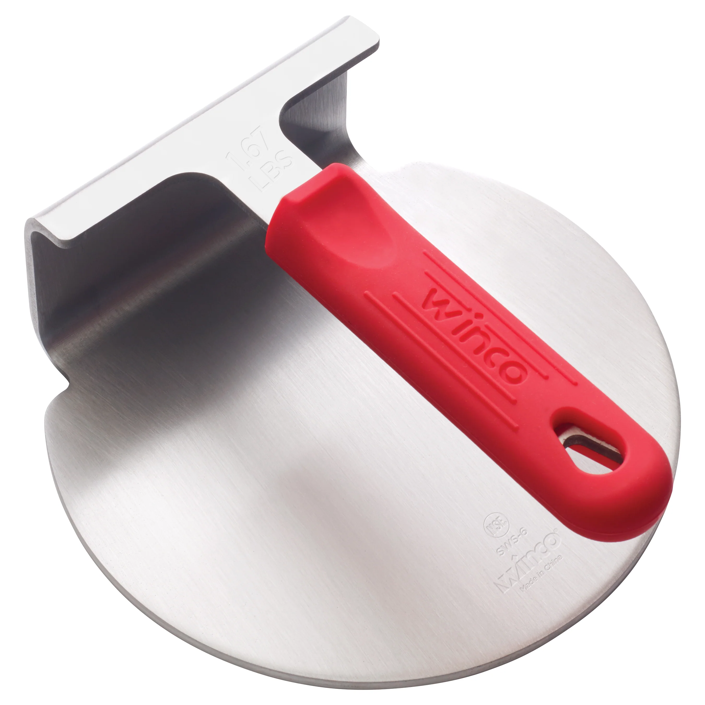 Winco SWS-6 16 Inch Smash Burger Press Stainless Steel with Red Handle - Image 2