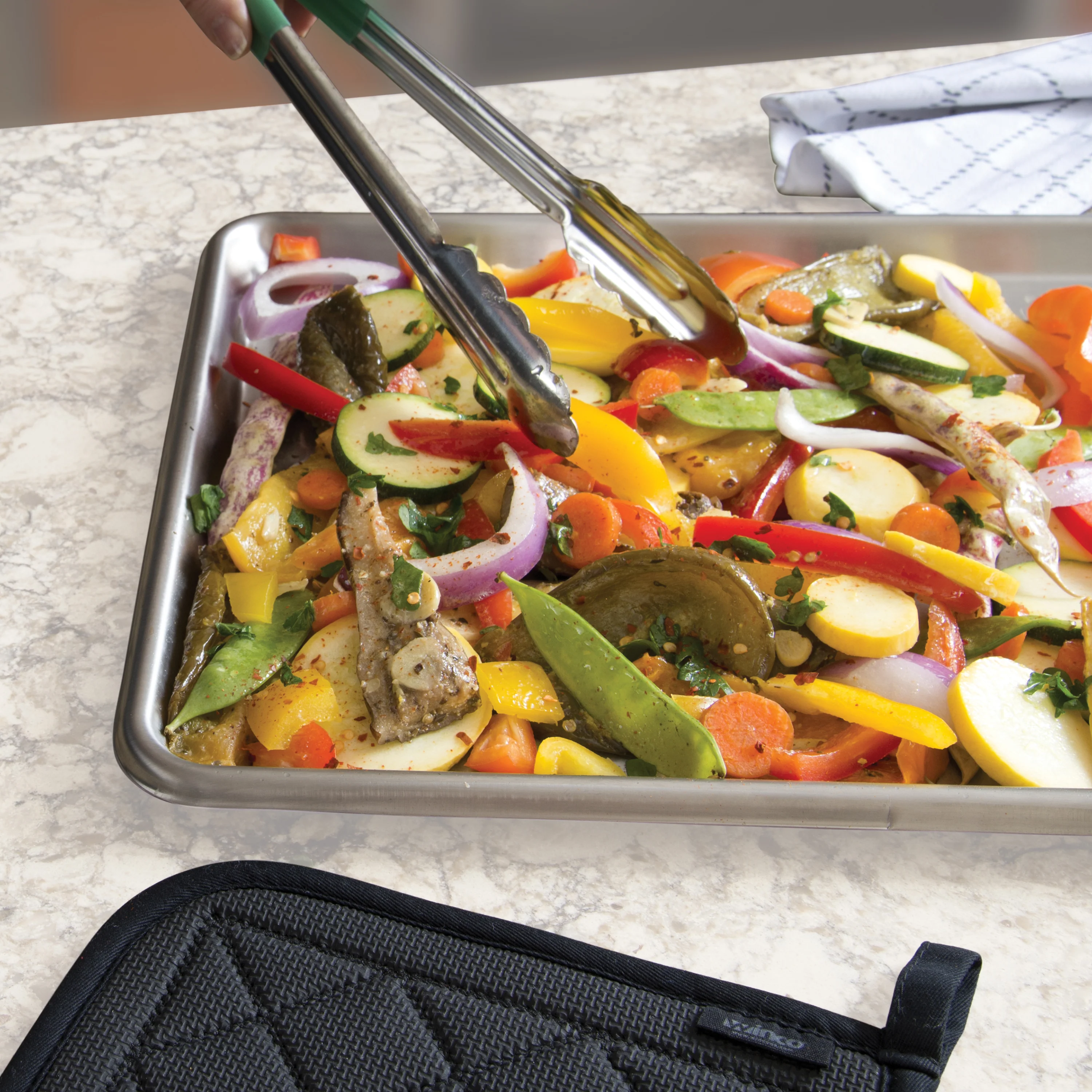 Half-Size Stainless Sheet Pan - Winco SXP-1318 13 Inch 20 Gauge Open Bead - Image 2