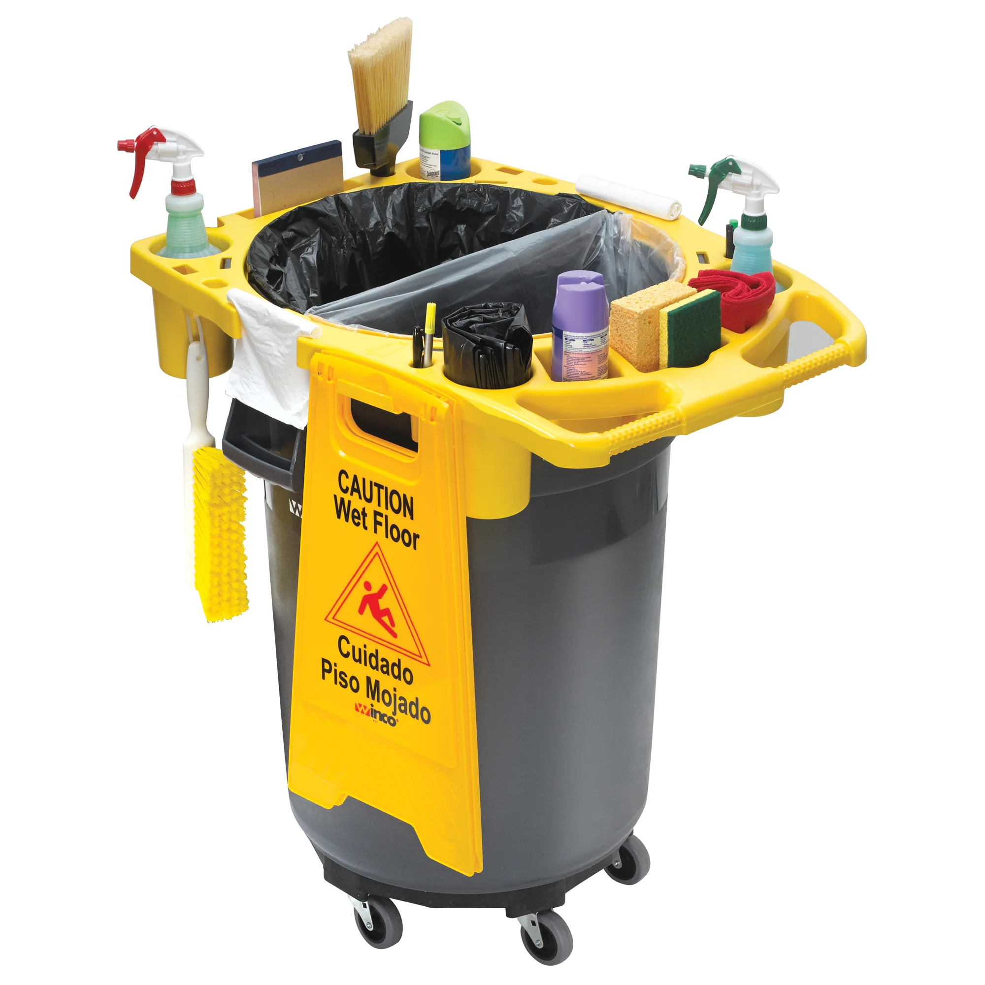 Winco TCD-44Y Janitorial Caddy Polypropylene Yellow with Multiple Storage Compartments - Image 5