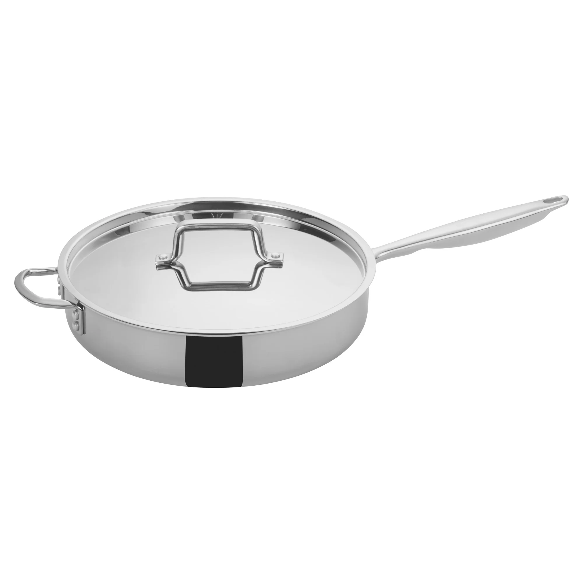 Induction Saute Pan with Cover - Winco TGET-6 6 Qt Tri-Ply Stainless