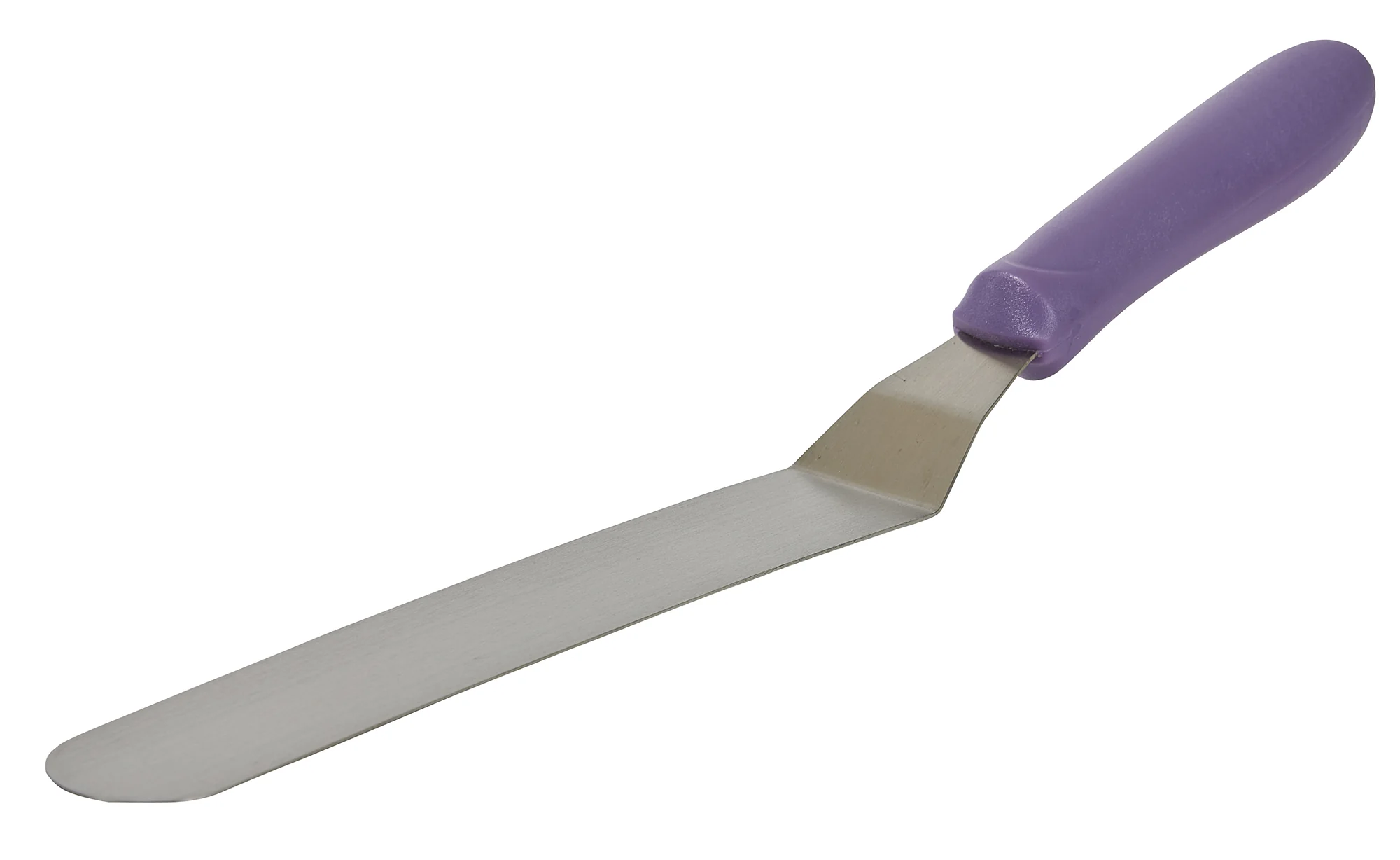 Winco TWPO-9P 8-1/2 Inch Blade Offset Spatula Allergen Free Purple Handle Satin Finish - Image 2