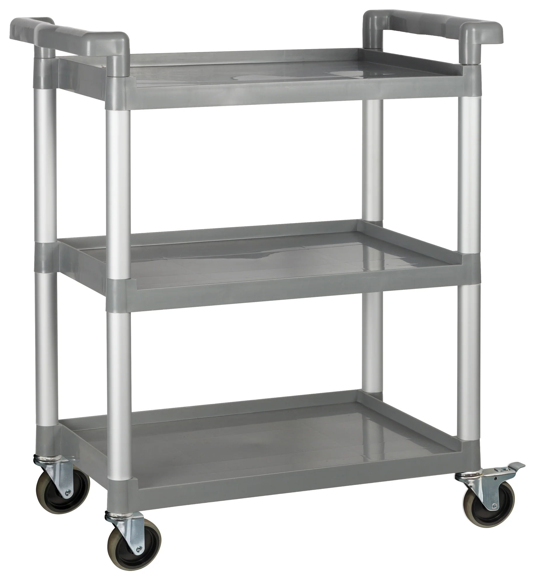 Winco UC-2415G 32 Inch Utility Cart 3-tier Plastic Gray with 330 lb Capacity - Image 4