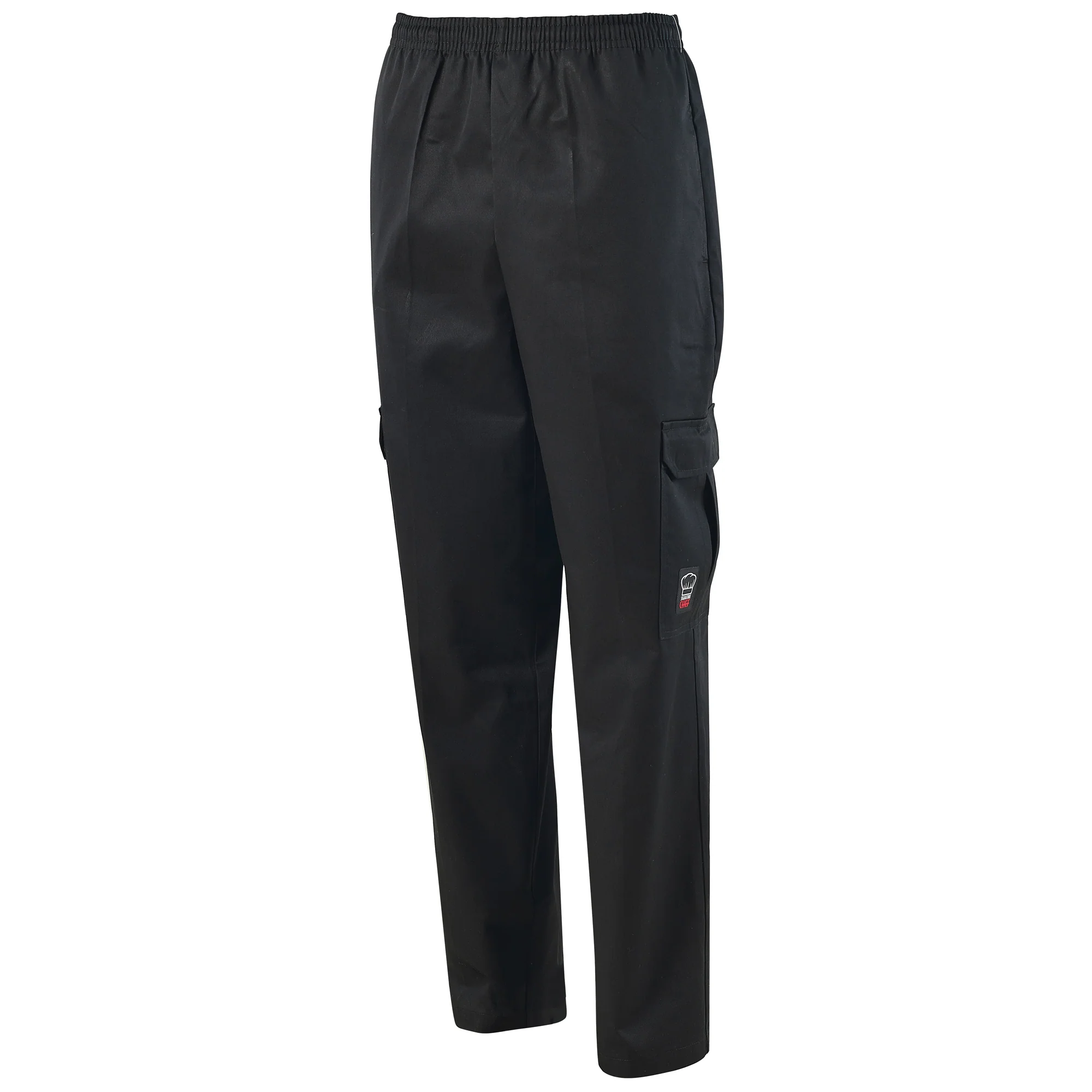 Winco UNF-11KXS XSmall Cargo Chef Pants with Elastic Waistband and Drawstring Black - Image 2