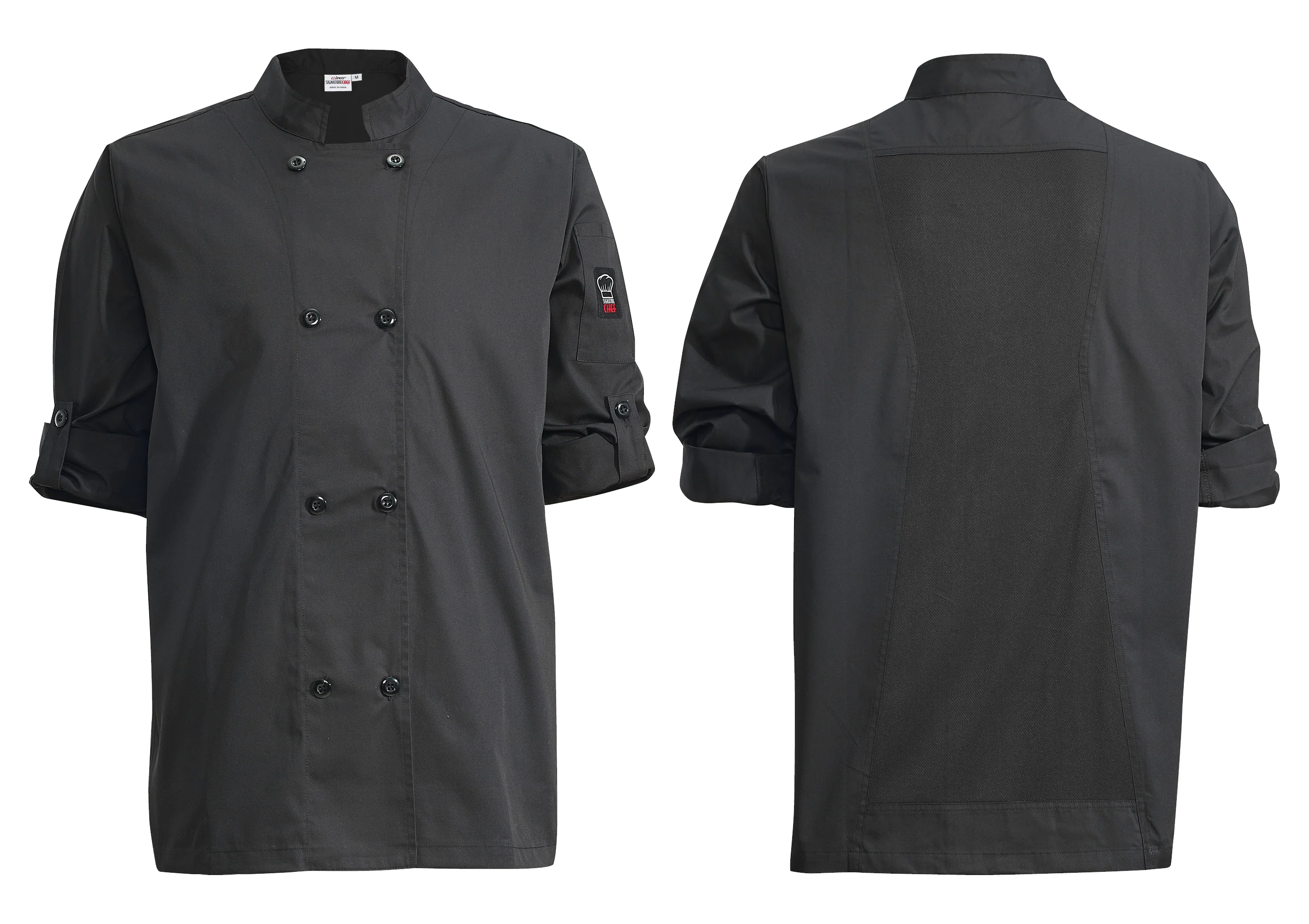 Winco UNF-12KXXL 2XL Ventilated Poly-Cotton Chef Jacket with Mesh Panels Black