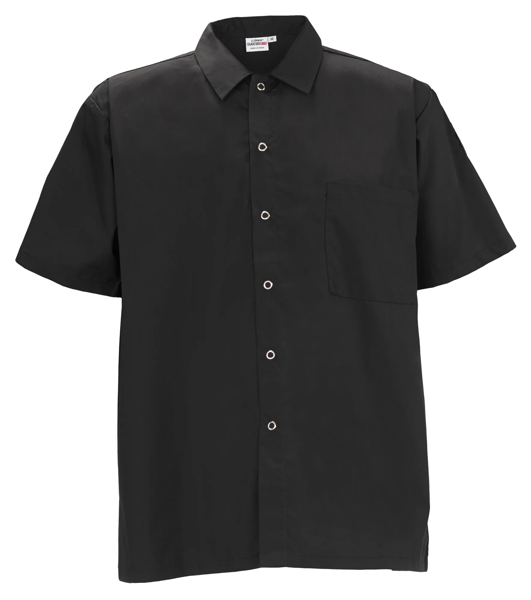 Winco UNF-1K4XL Cook's Shirt Short Sleeve Snap Black Poly-Cotton Blend - Image 2