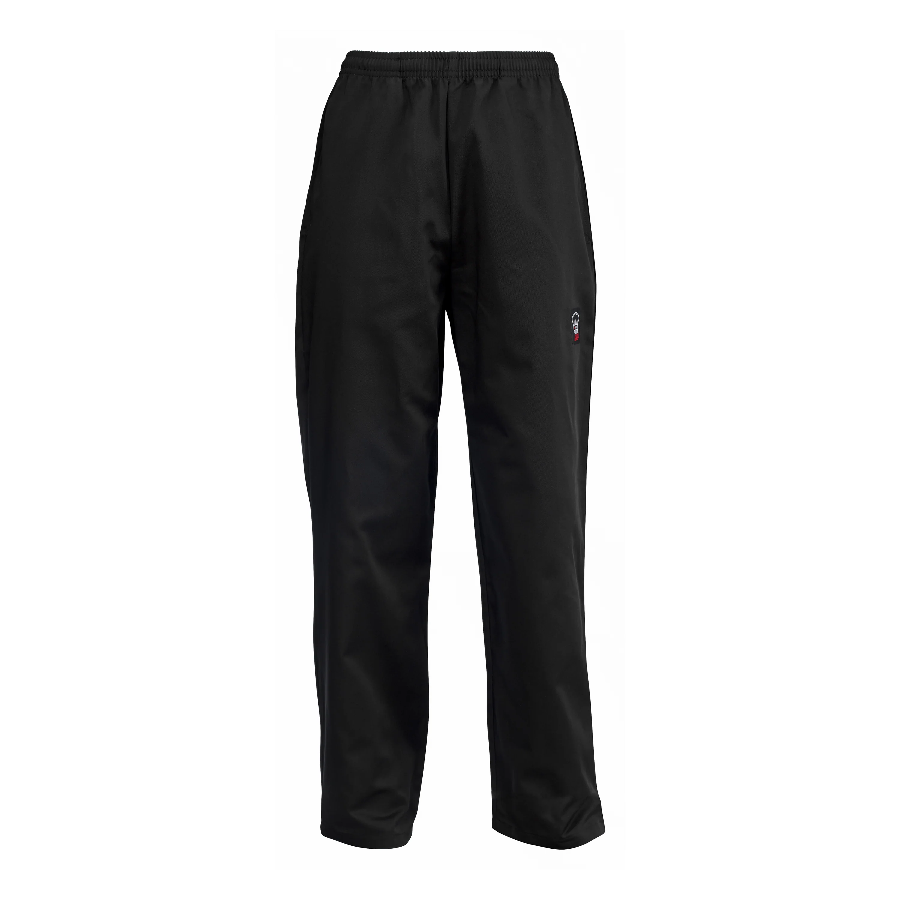 Winco UNF-2KS Chef's Pants Small Relaxed Fit Elastic Waistband Black Poly-Cotton