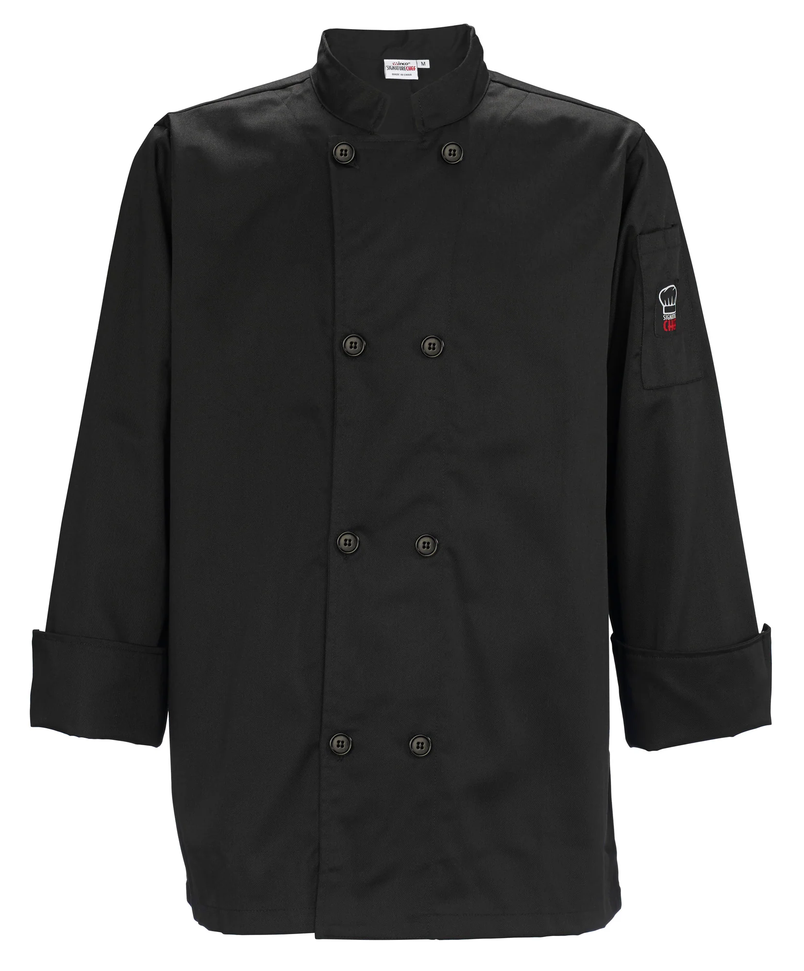 Winco UNF-6KXXL Chef Coat Tapered Fit Double Breasted Black Poly-Cotton - Image 3