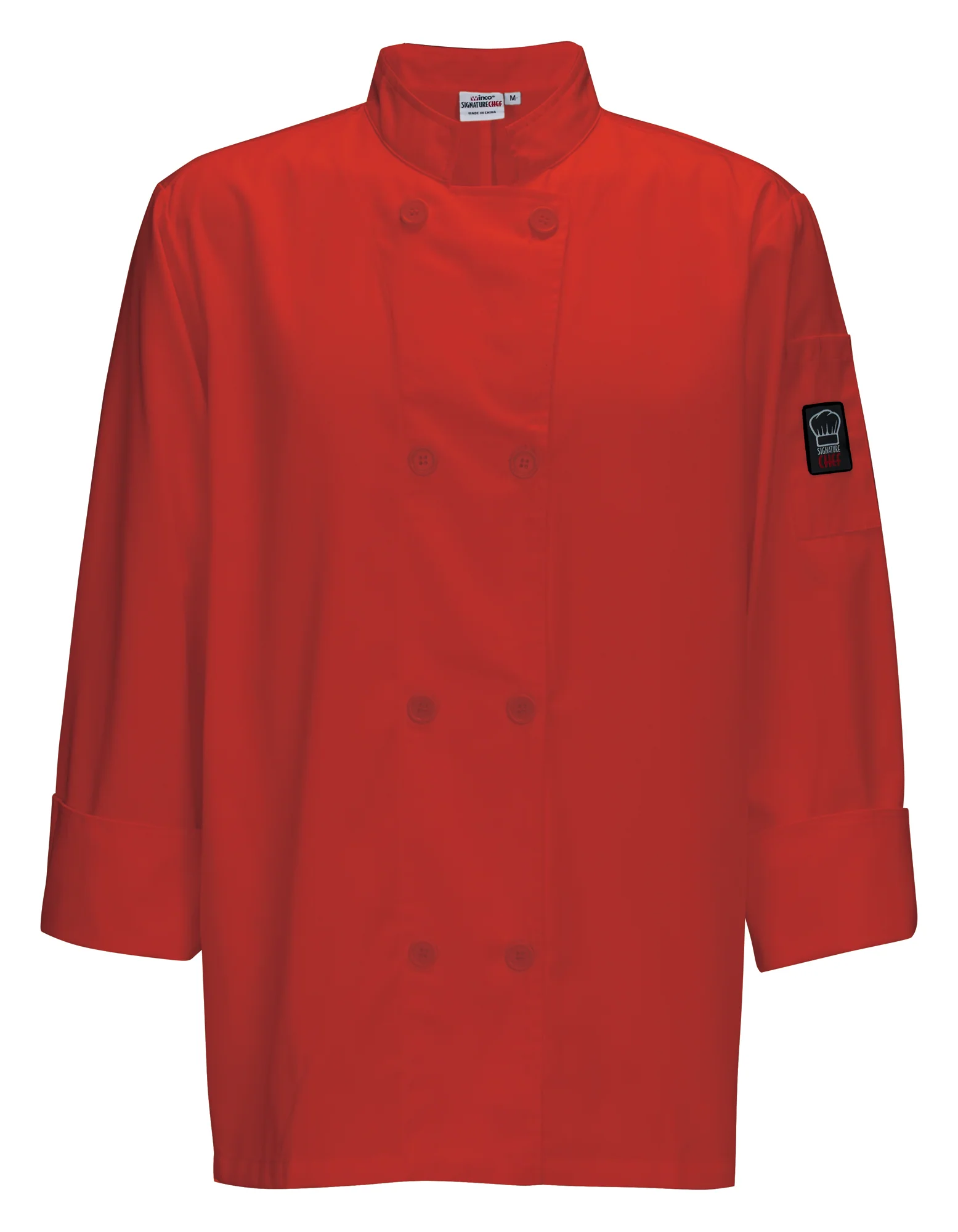 Winco UNF-6RXXL XXL Tapered Fit Double Breasted Chef Coat Red Poly-Cotton - Image 3
