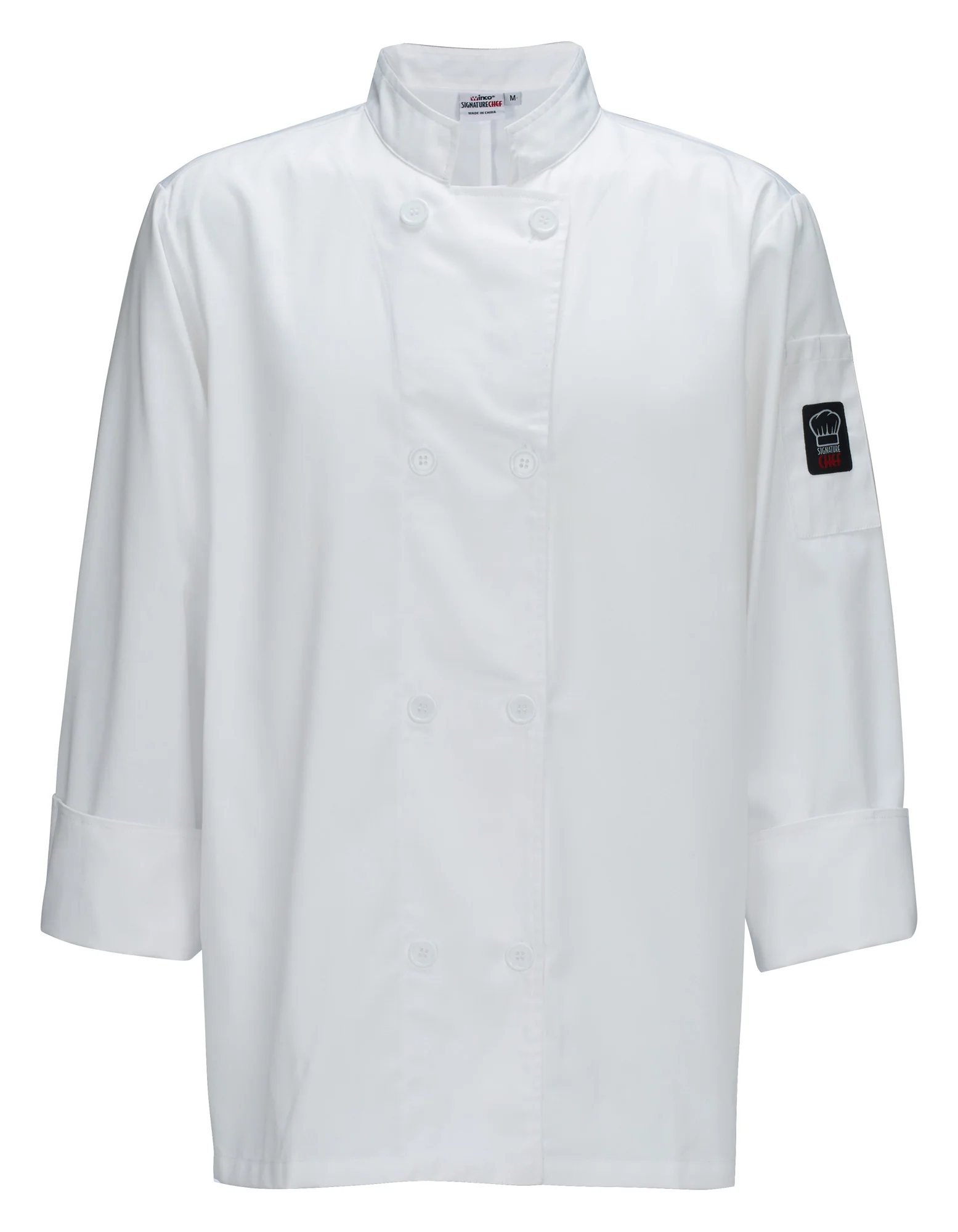 Winco UNF-6WXL XL Tapered Fit Double Breasted Chef Jacket with Thermometer Pocket Poly-Cotton Blend White - Image 2