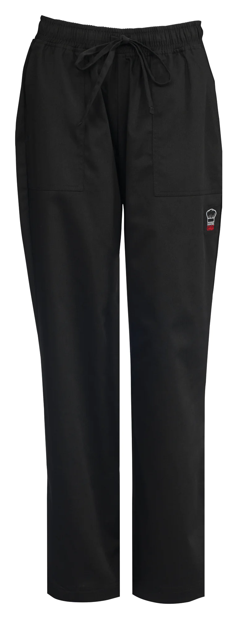 Winco UNF-8KM Medium Women's Chef Pants Elastic Waistband Drawstring Black - Image 2
