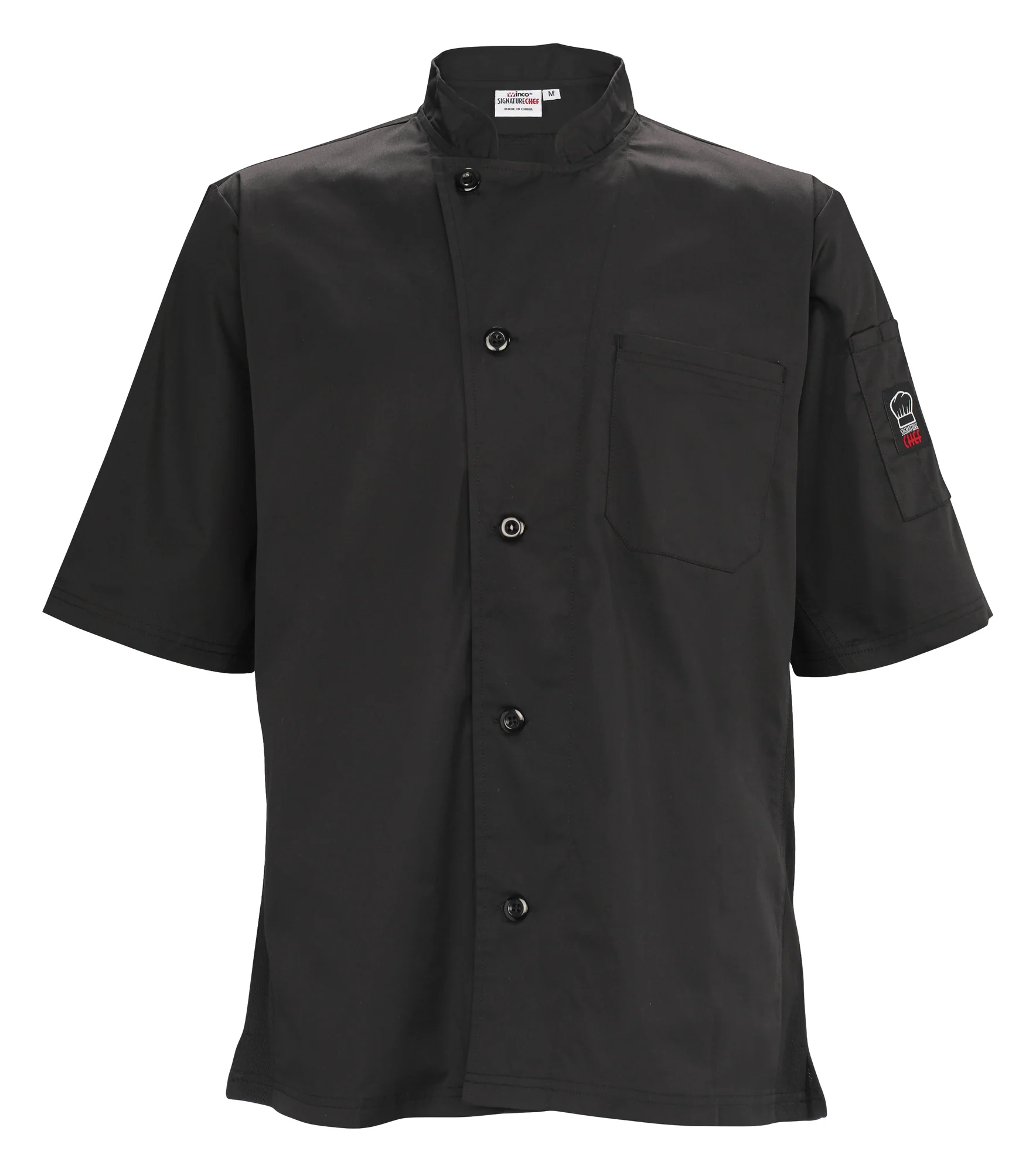Winco UNF-9KXL Cook's Shirt XL Tapered Fit with Chest Pocket and Thermometer Pocket Black