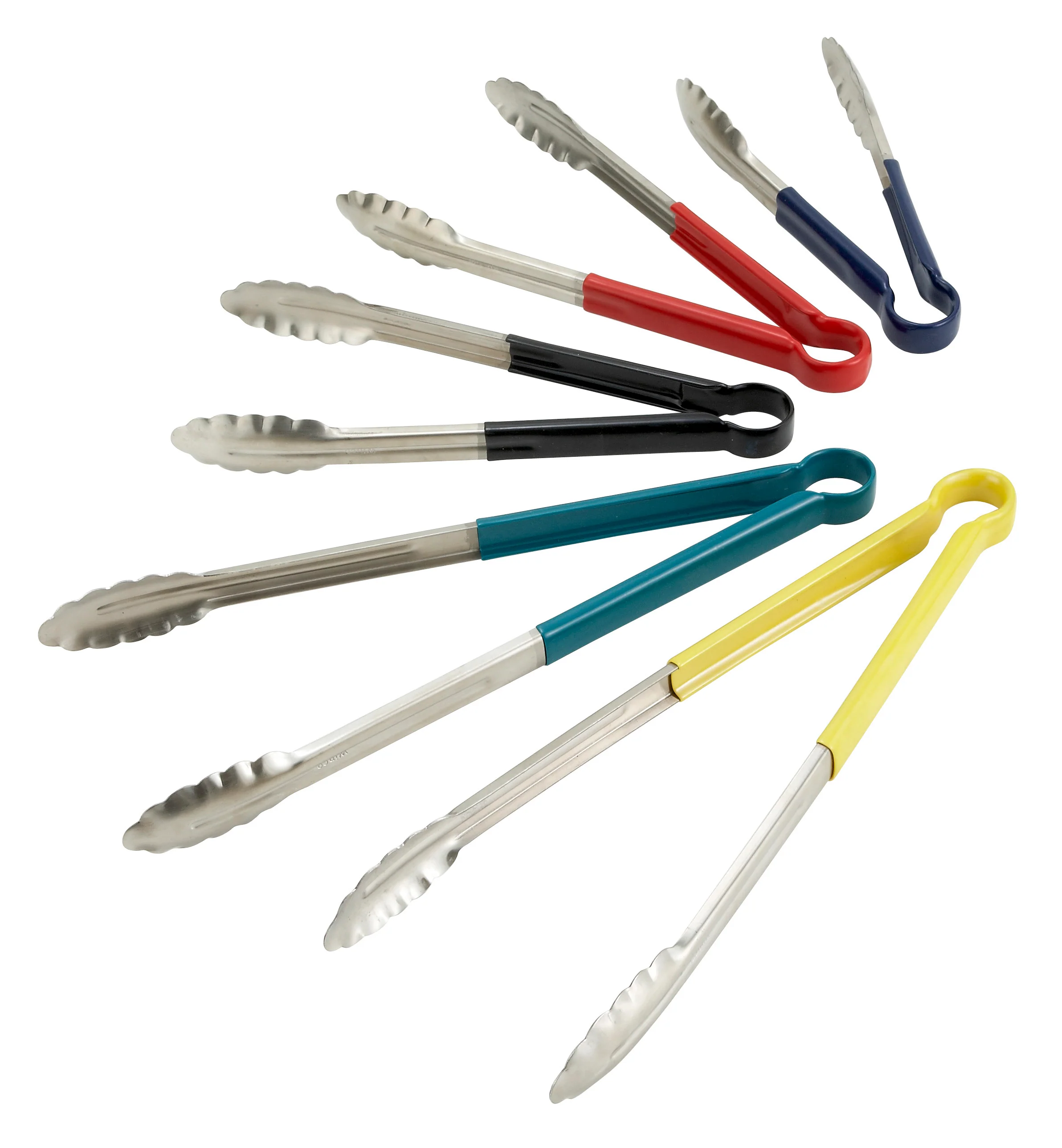 Winco UT-12HP-G 12 Inch Utility Tongs For Cold Food Service Stainless Steel Green Handle - Image 2