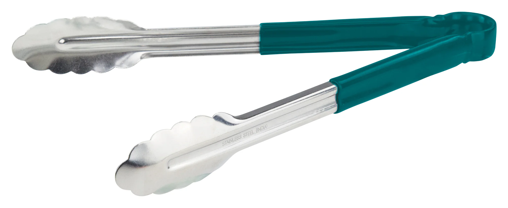 Winco UT-12HP-G 12 Inch Utility Tongs For Cold Food Service Stainless Steel Green Handle - Image 3