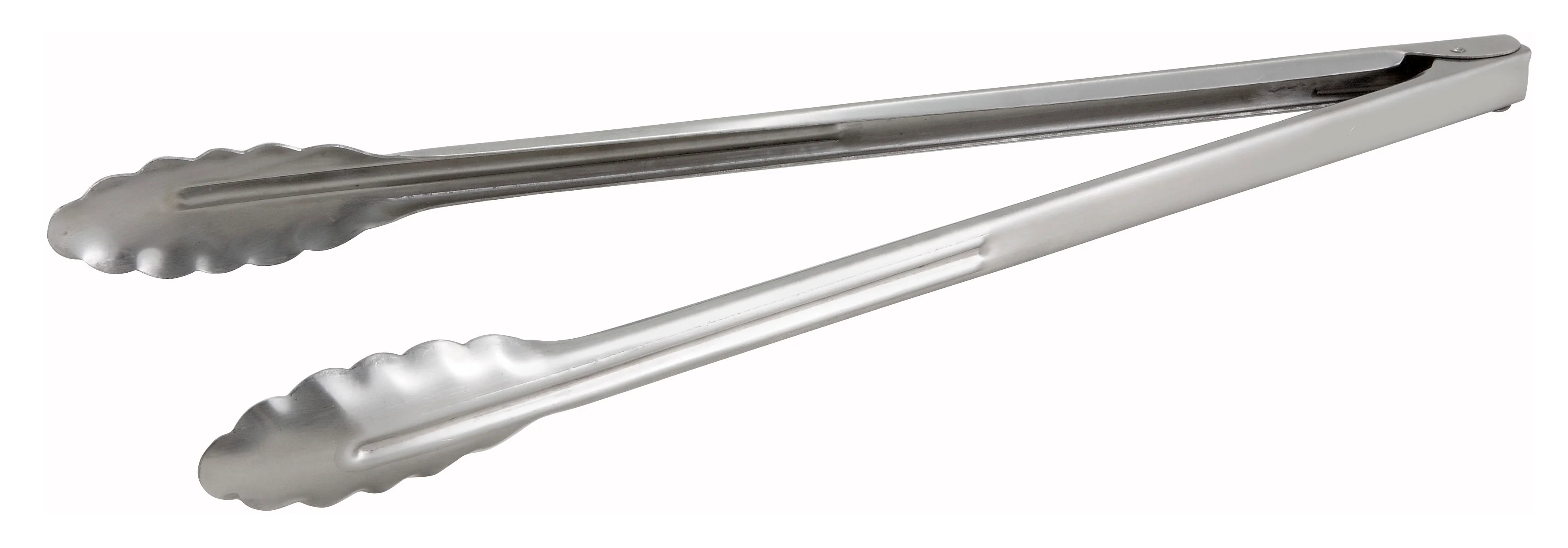 Winco UT-16 16 Inch Utility Tongs Coiled Spring Scalloped Edge Stainless Steel - Image 2