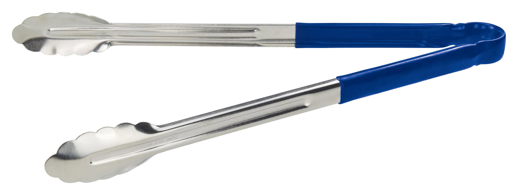 Winco UT-16HP-B 16 Inch Utility Tongs for Cold Food Service Scalloped Edge Blue Stainless Steel Handle - Image 2