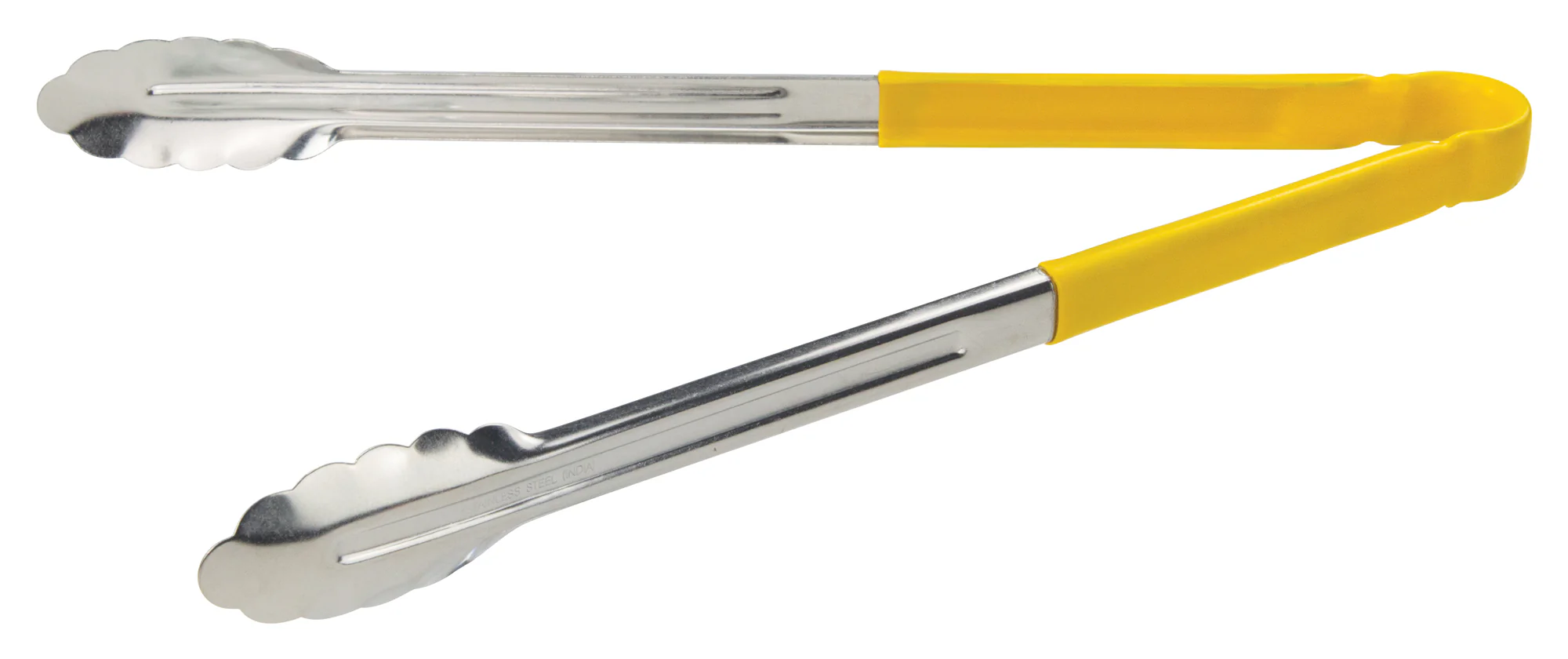 Winco UT-16HP-Y 16 Inch Utility Tongs for Cold Food Service with Scalloped Edge Yellow Plastic Handle Stainless Steel - Image 2