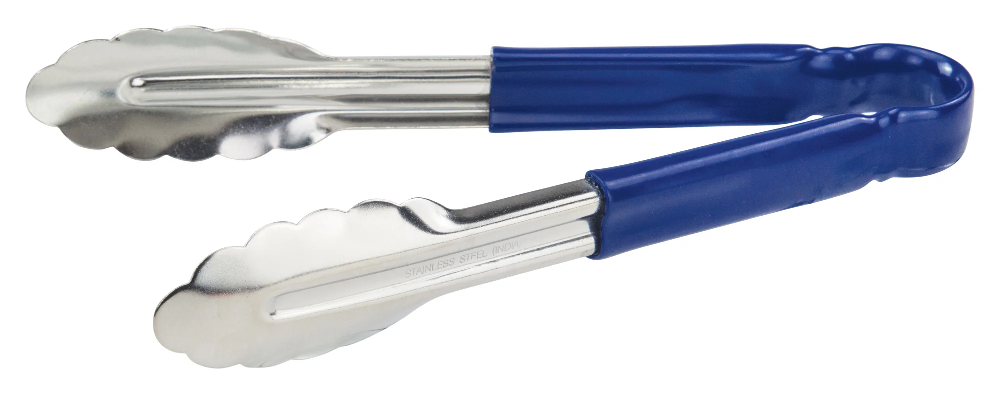 Winco UT-9HP-B 9 Inch Utility Tongs for Cold Food Service Blue Handle Stainless Steel - Image 2