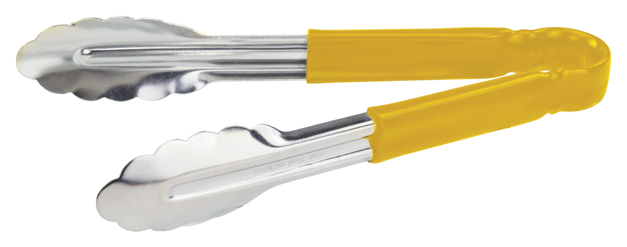Winco UT-9HP-Y 9 Inch Utility Tongs for Cold Food Service Scalloped Yellow Stainless Steel Handle - Image 2