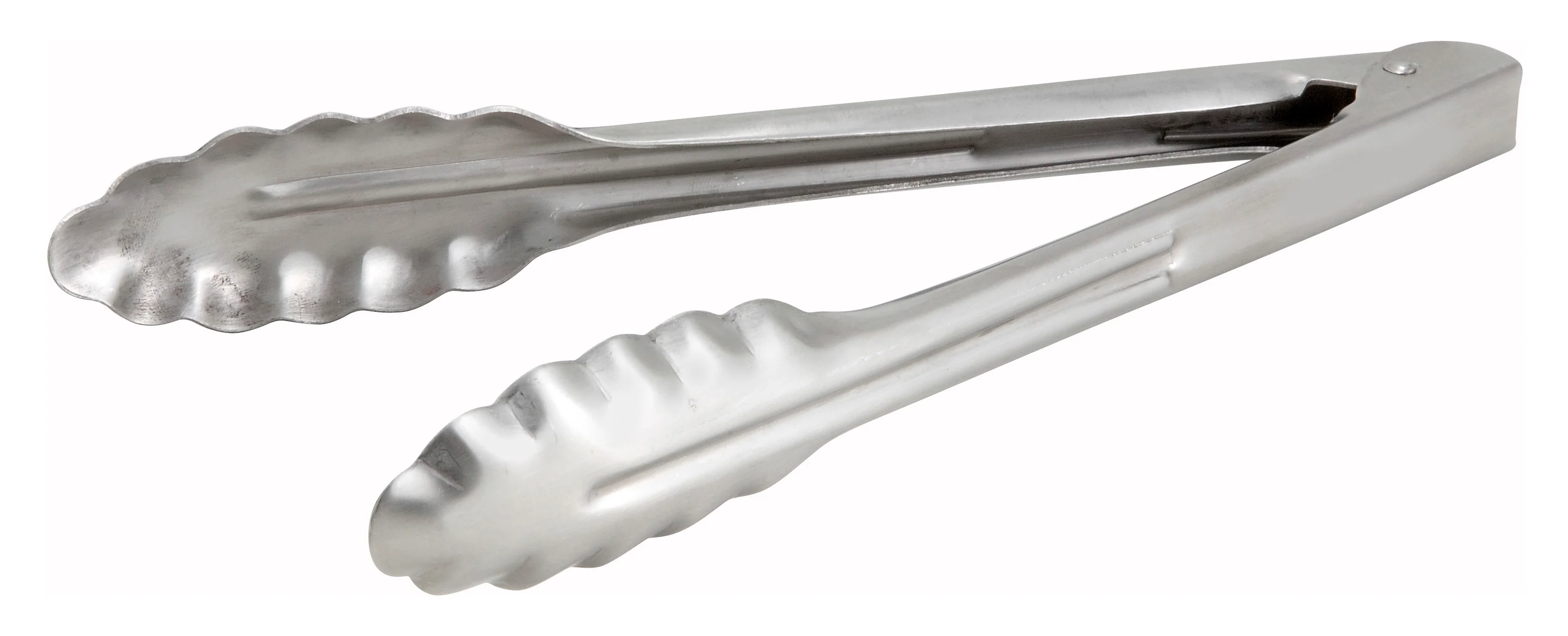 Winco UT-9HT 9 Inch Utility Tongs with Coiled Spring Scalloped Edge Stainless Steel - Image 2