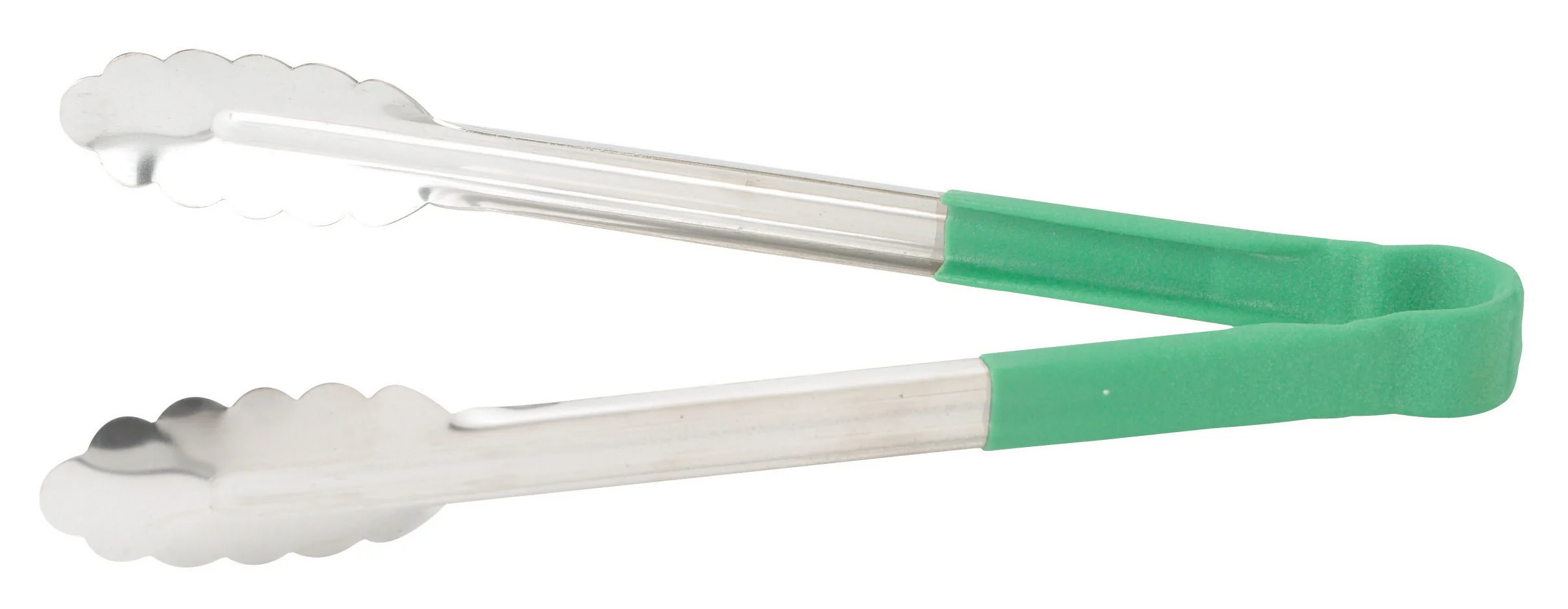 Winco UTPH-12G 12 Inch Utility Tongs Non Slip Green Polypropylene Handle Stainless Steel - Image 3