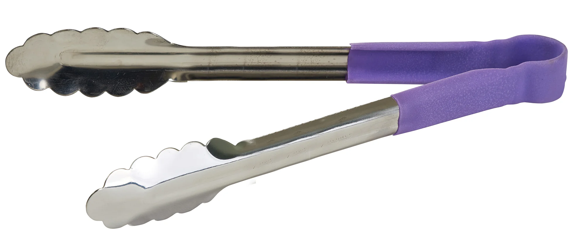 Winco UTPH-12P 12 Inch Utility Tongs with Non-slip Handle Purple Stainless Steel - Image 2