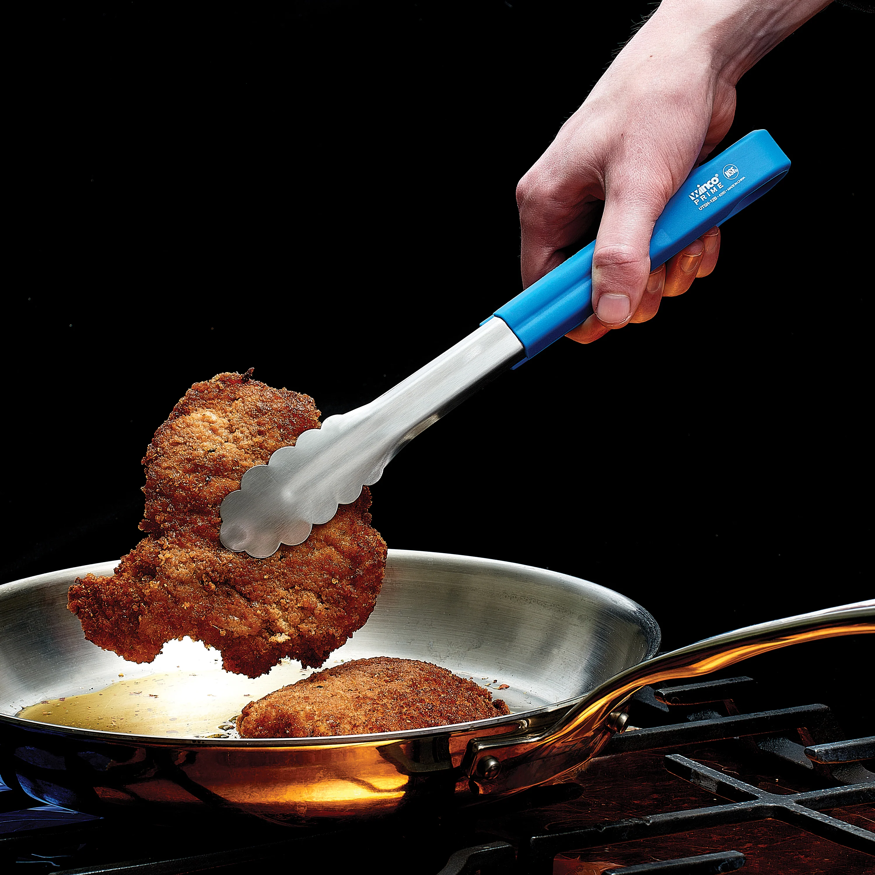 Winco UTSH-12B 12 Inch Utility Tongs Blue Silicone Handle Stainless Steel - Image 4