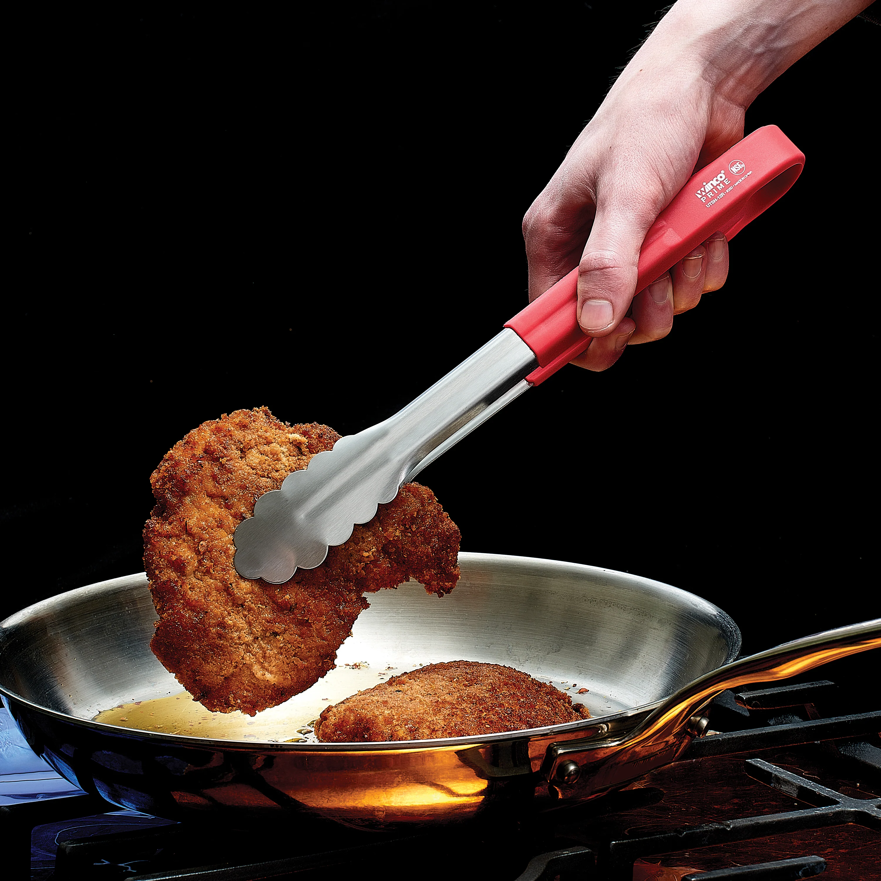 Winco UTSH-12R 12 Inch Utility Tongs Red Silicone Handle Stainless Steel - Image 3