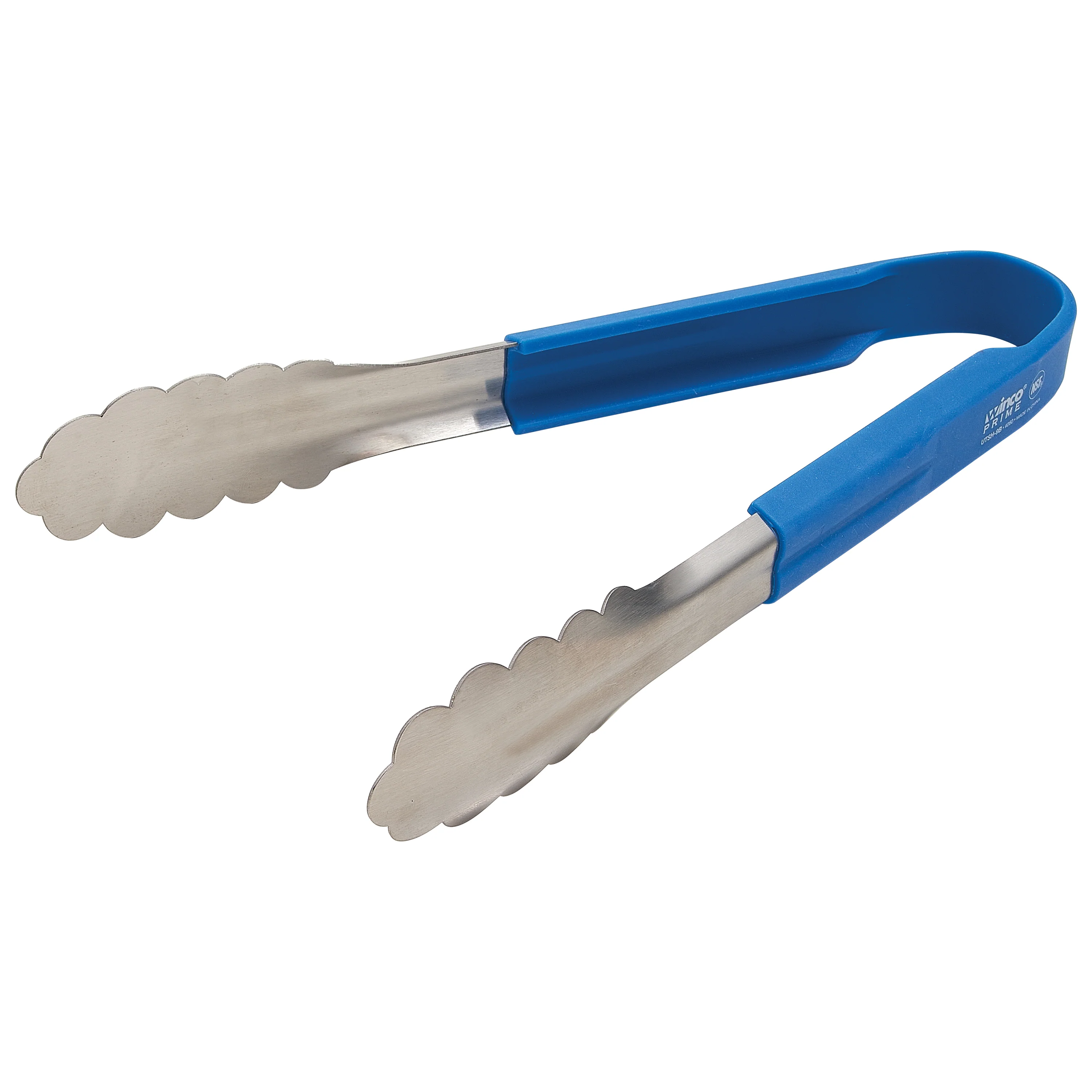 Winco UTSH-9B 9 Inch Utility Tongs with Blue Silicone Handle Stainless Steel - Image 2
