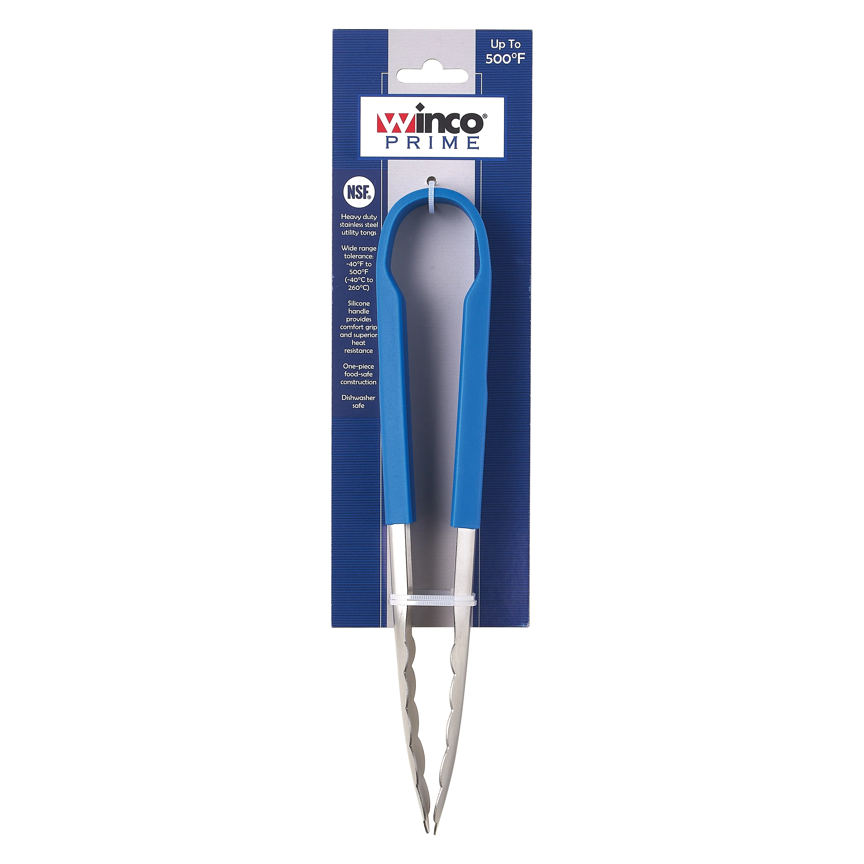 Winco UTSH-9B 9 Inch Utility Tongs with Blue Silicone Handle Stainless Steel - Image 3