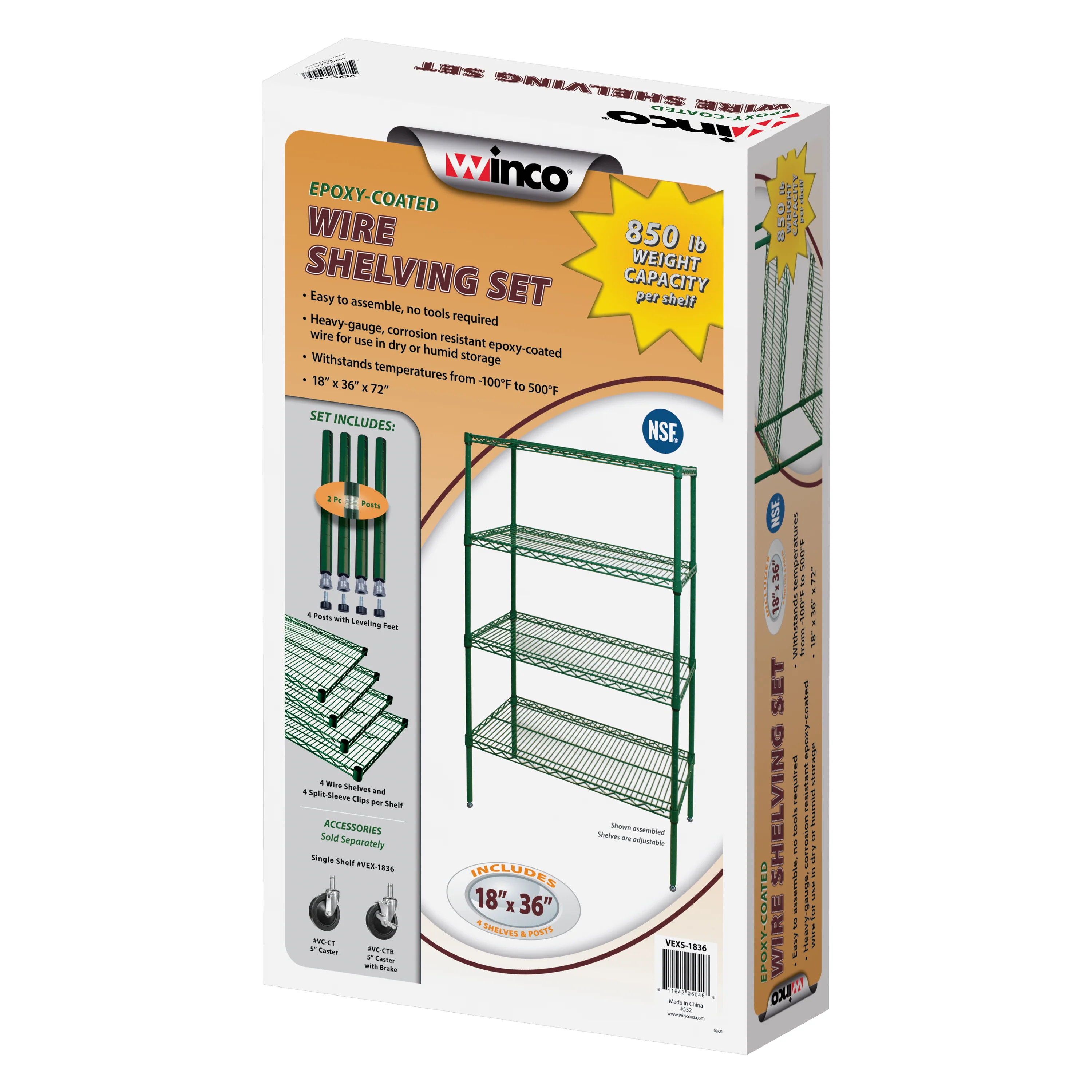 Winco VEXS-1836 36 Inch Wire Shelving Set 4 Tiers Epoxy Coated Metal - Image 3
