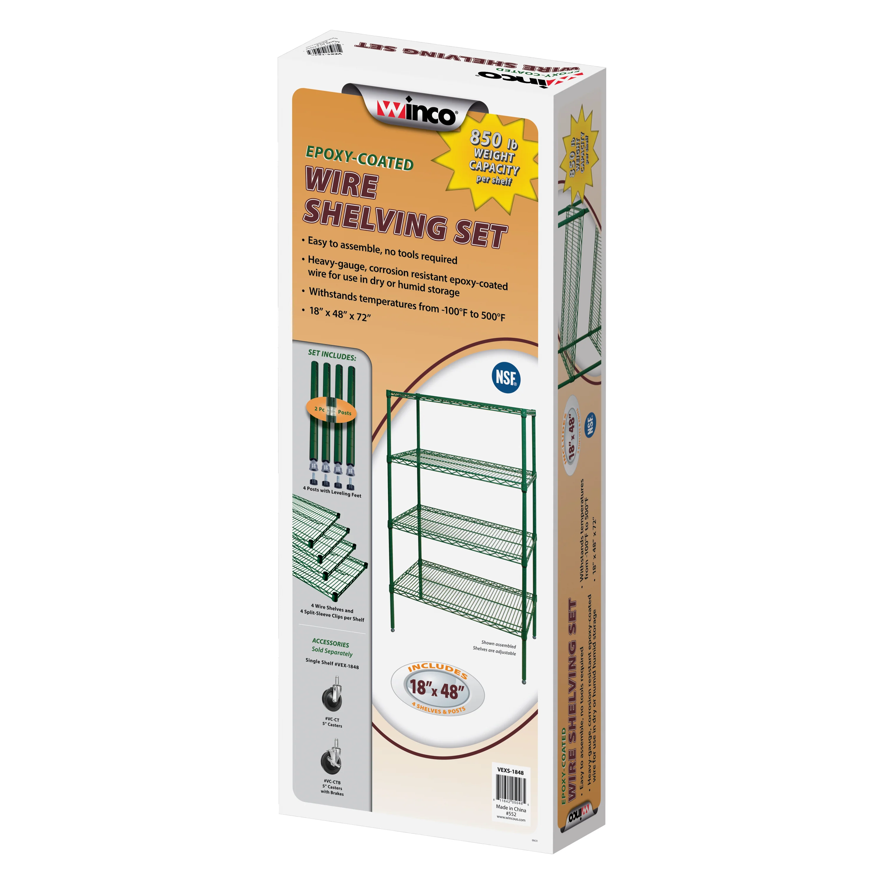 Winco VEXS-1848 48 Inch Wire Shelving Set 18 Inch 4 Tiers Epoxy Coated - Image 3