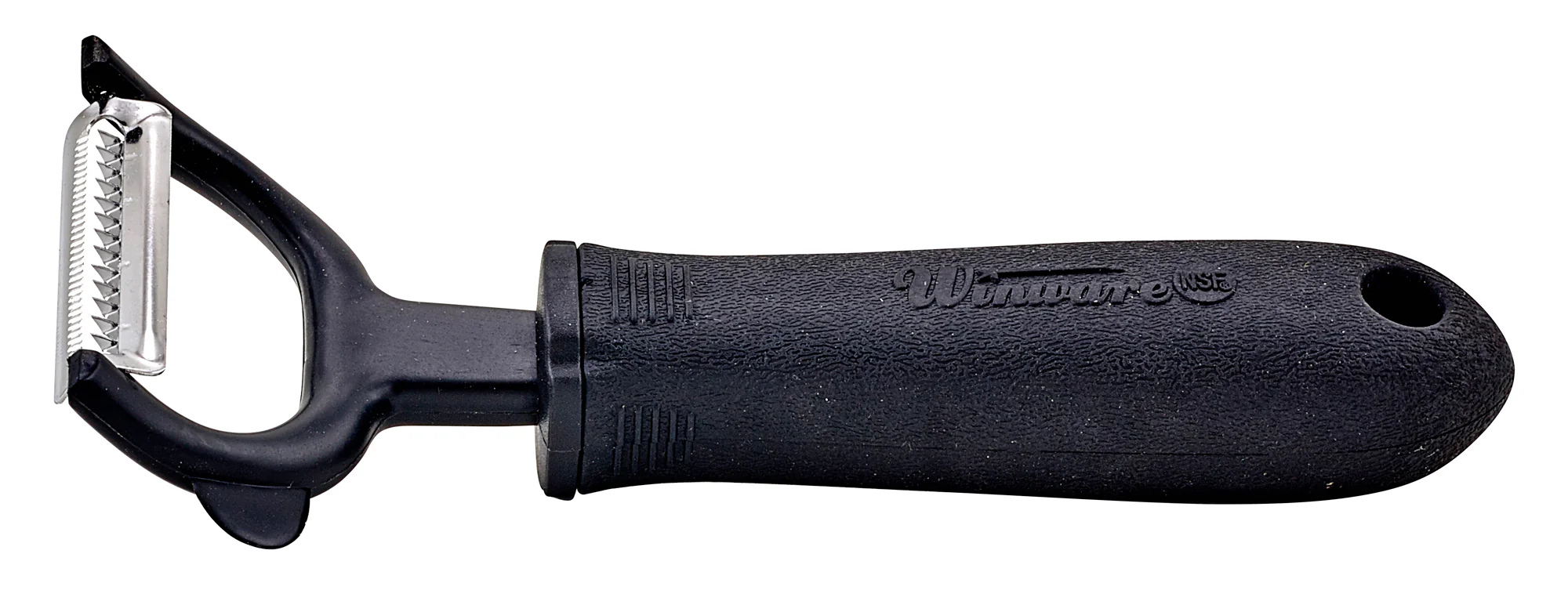 Winco VP-302 6-1/2 Inch Julienne Peeler Stainless Steel Soft Grip Handle Black - Image 3