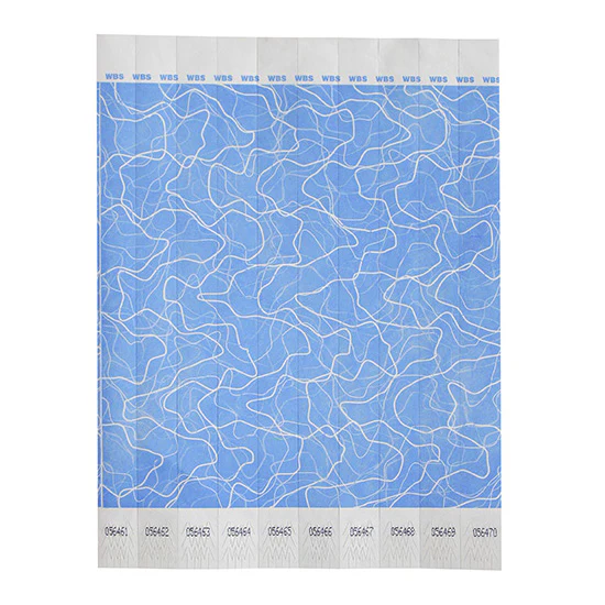 Winco WB-100B-D Bar Maid Waterproof Tear-Free Wristbands - Blue Pattern (500 Pieces/Pack) - Image 2