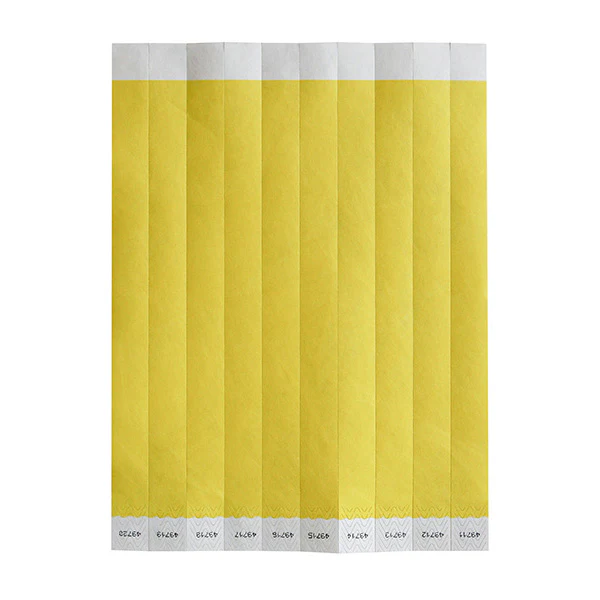 Winco WB-100Y-S Bar Maid Waterproof Tear-Free Wristbands - Yellow Solid (500 Pieces/Pack) - Image 2