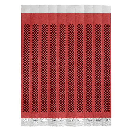 Winco WB-CHECKER Bar Maid Waterproof Tear-Free Wristbands - Checkerboard (Red/Black) (500 Pieces/Pack) - Image 2