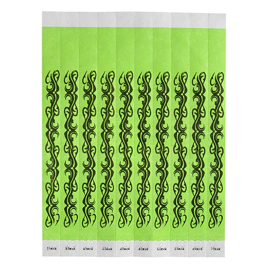 Winco WB-TATTOO Bar Maid Waterproof Tear-Free Wristbands - Tattoo (Green/Black) (500 Pieces/Pack)