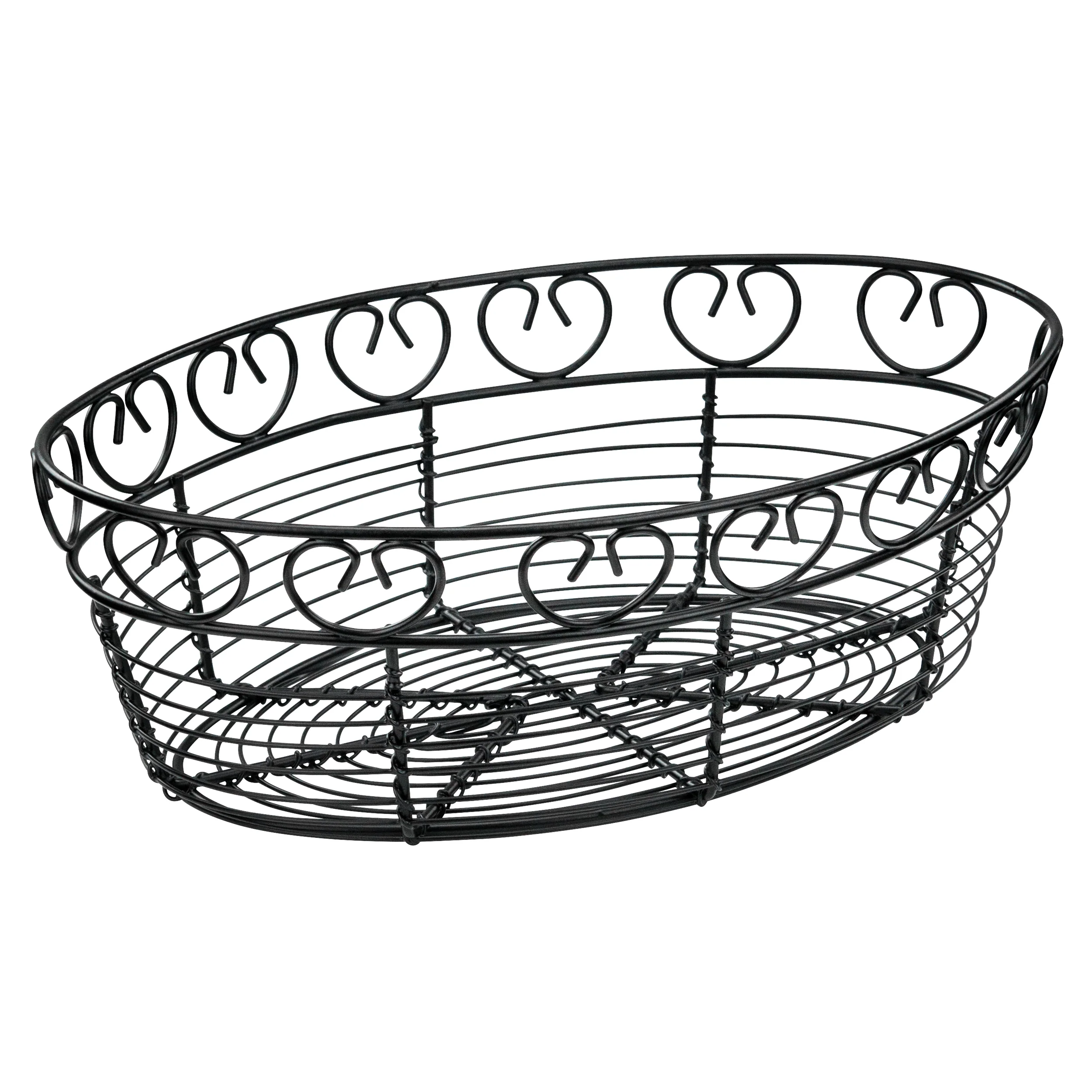 Winco WBKG-10O 10 Inch Wire Oval Bread and Fruit Basket Black