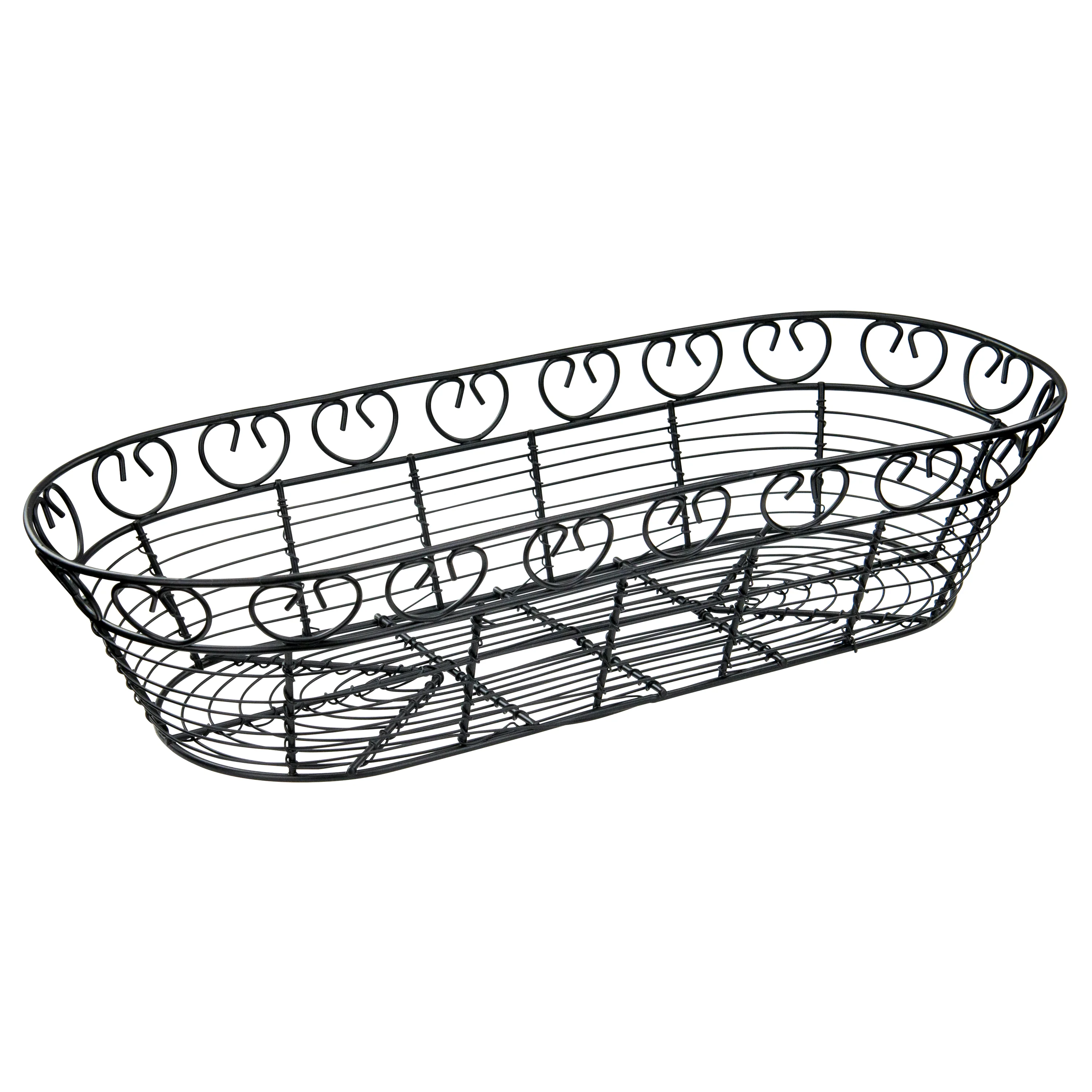 Winco WBKG-15 15 Inch Wire Bread Fruit Basket Long Oval Black Metal - Image 2