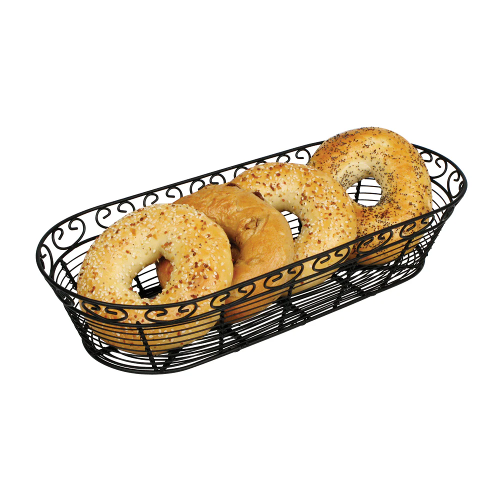 Winco WBKG-15 15 Inch Wire Bread Fruit Basket Long Oval Black Metal - Image 3