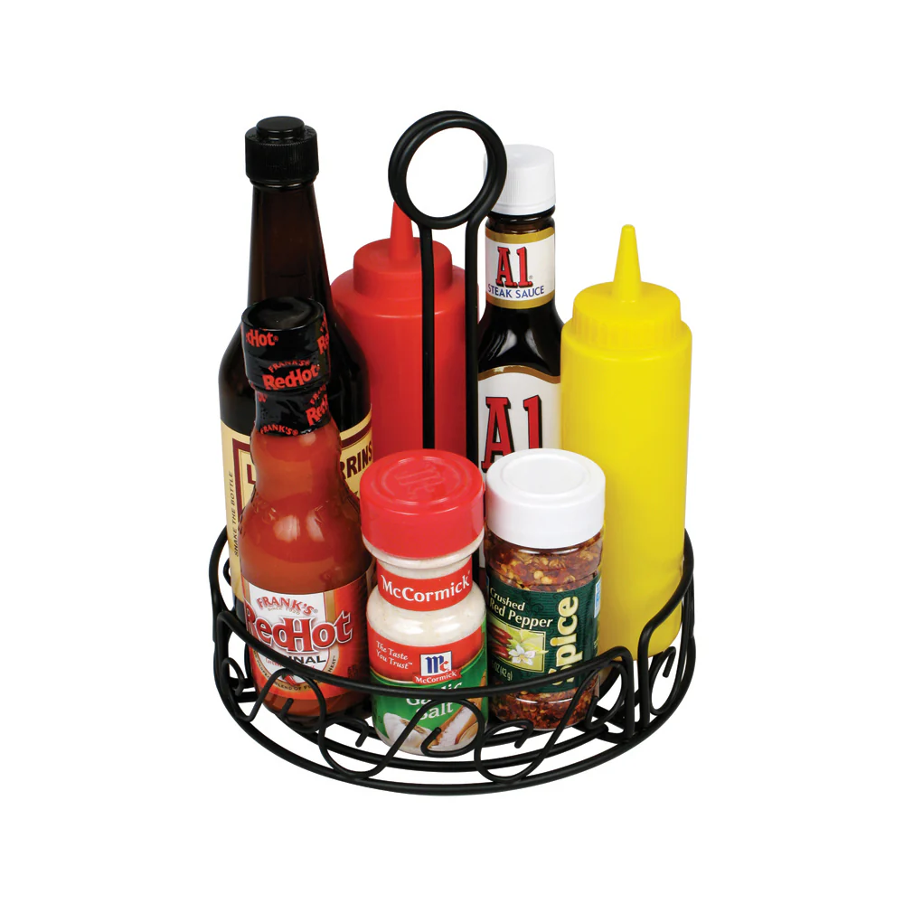 Winco WBKH-6R 6-1/4 Inch Diameter Black Wire Condiment Caddy - Image 2