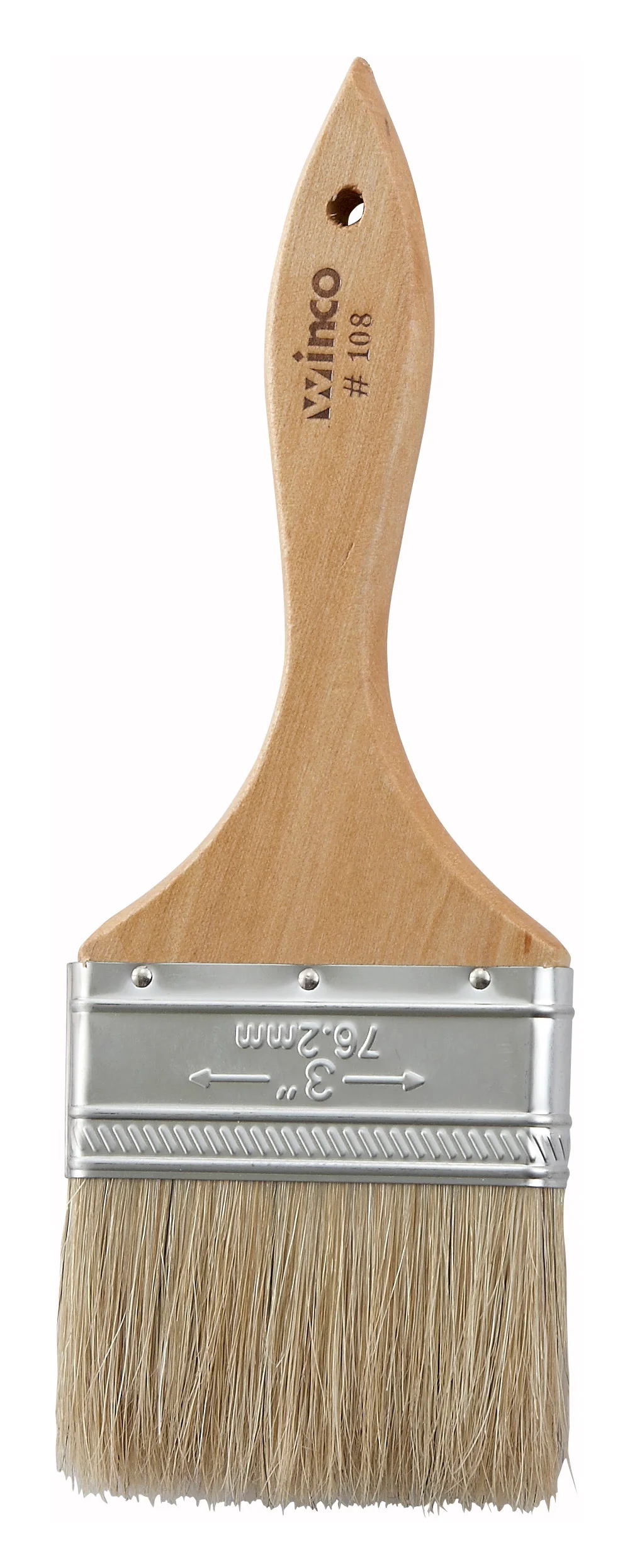 Winco WBR-30 3 Inch Boar Hair Pastry Brush with Wooden Handle and Metal Ferrules - Image 2
