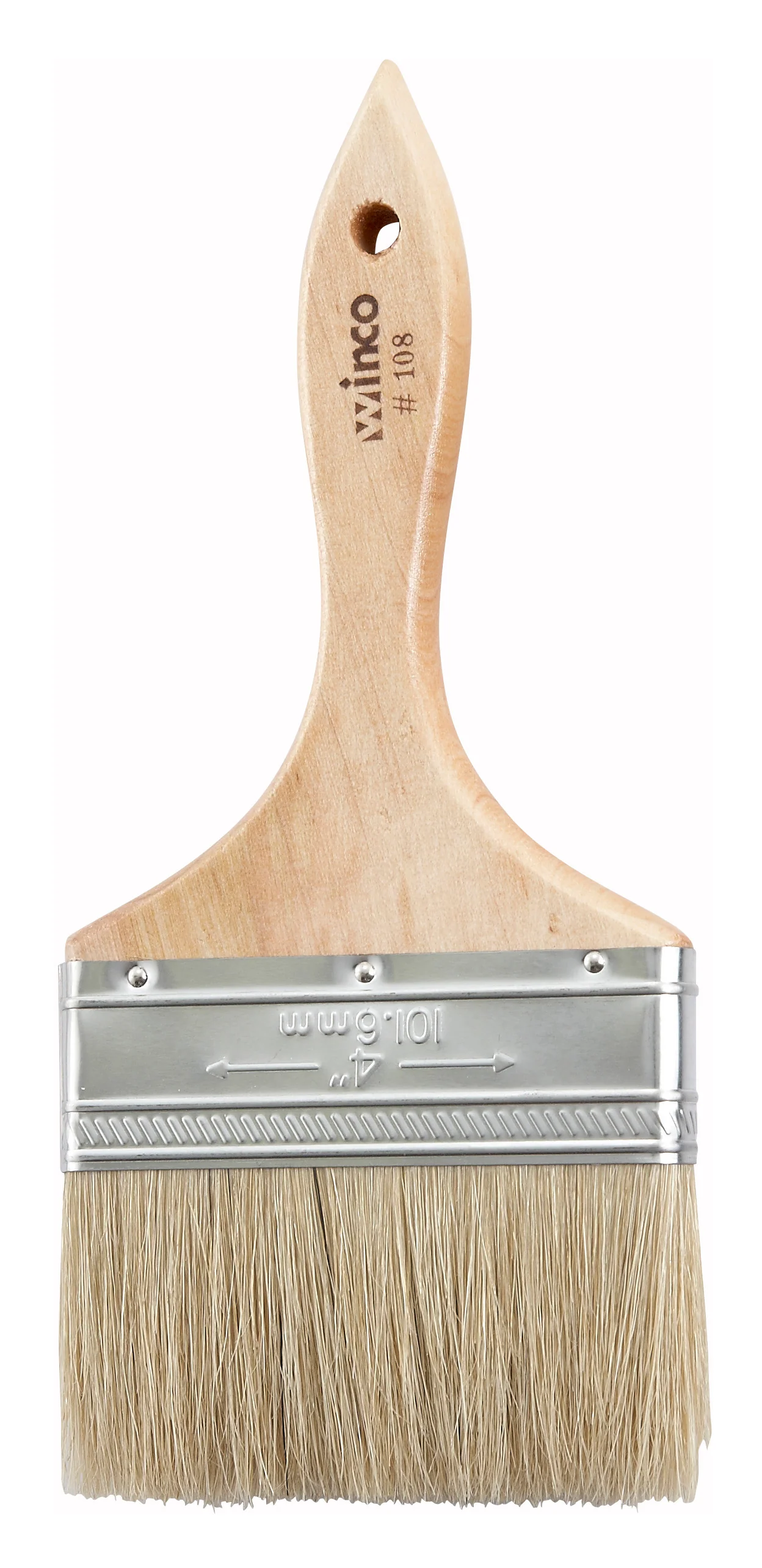 Winco WBR-40 4 Inch Pastry Brush Boar Hair Bristles Wooden Handle Metal Ferrules - Image 2