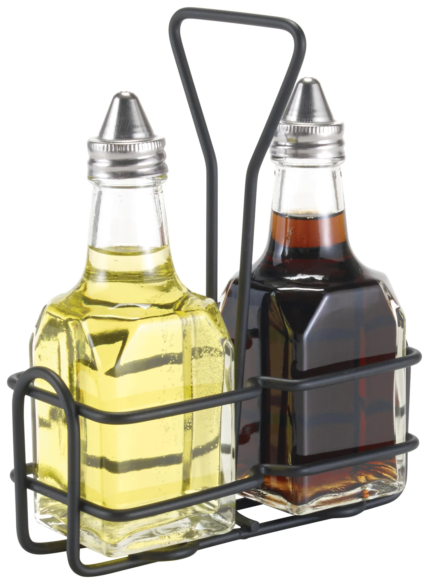 Winco WH-3K 6 Oz Oil and Vinegar Cruet Rack Black Wire Ideal for Countertop - Image 2