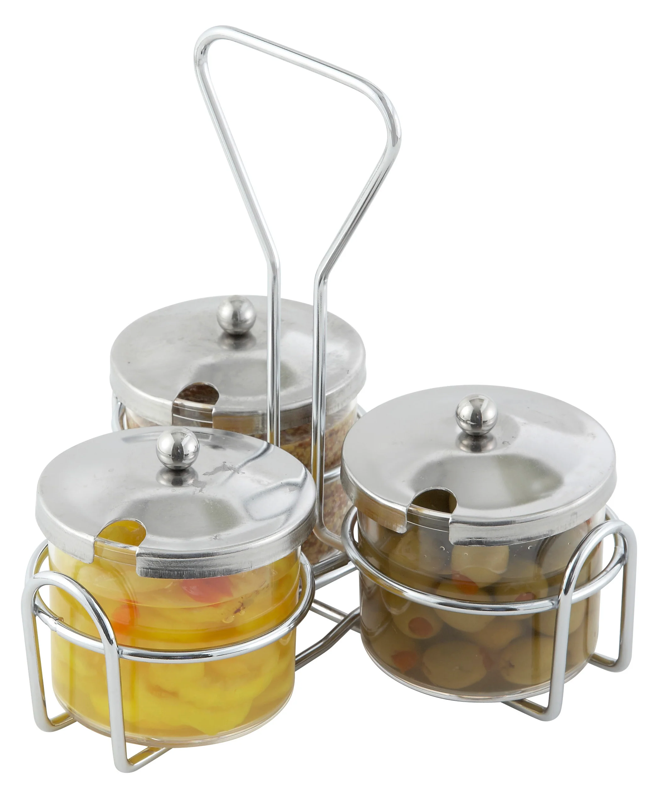 Winco WH-4 Condiment Jar Holder Chrome Plated Metal 3 Ring Design - Image 2