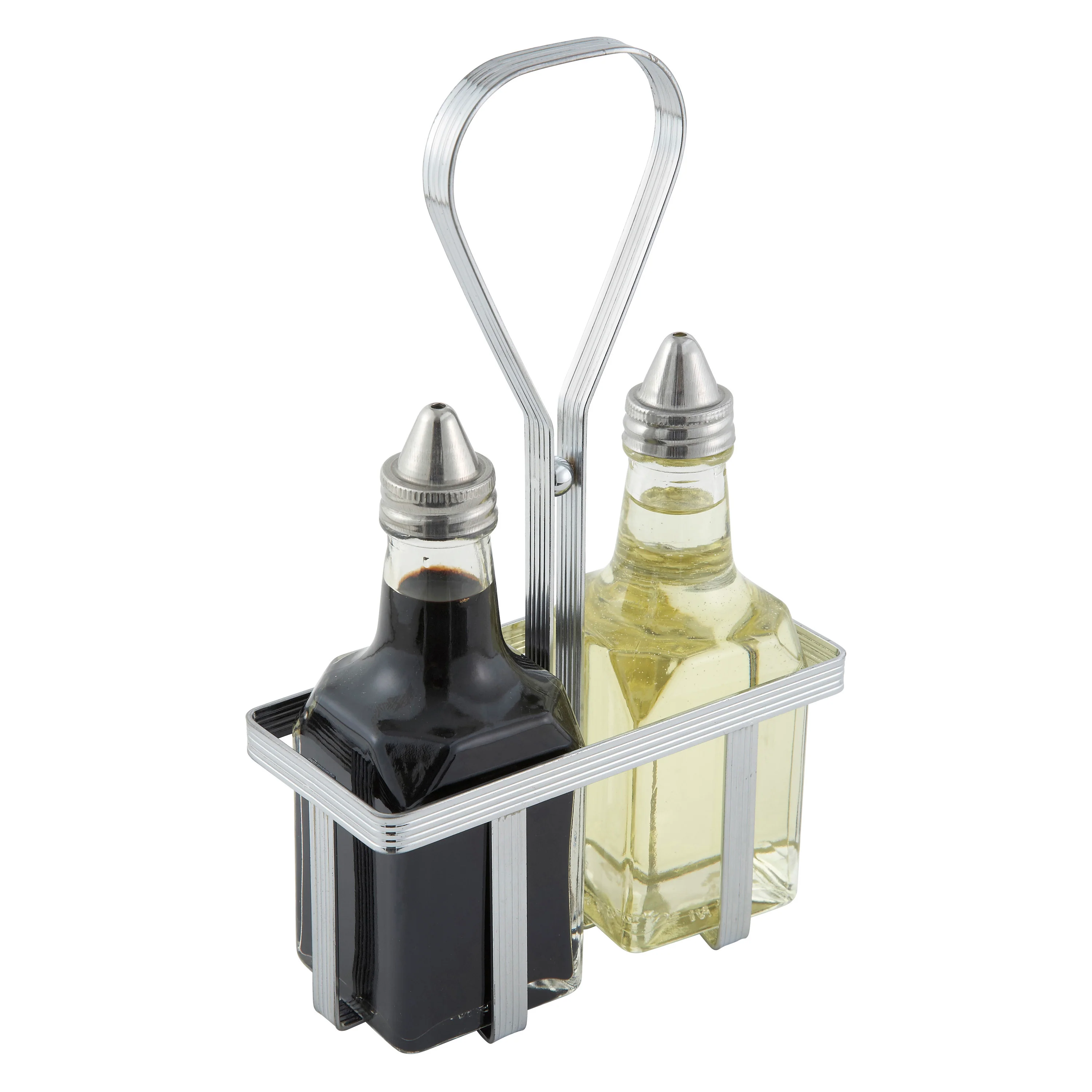 Winco WH-5 4.5 Inch Oil and Vinegar Cruet Rack Square Chrome Plated Metal - Image 3